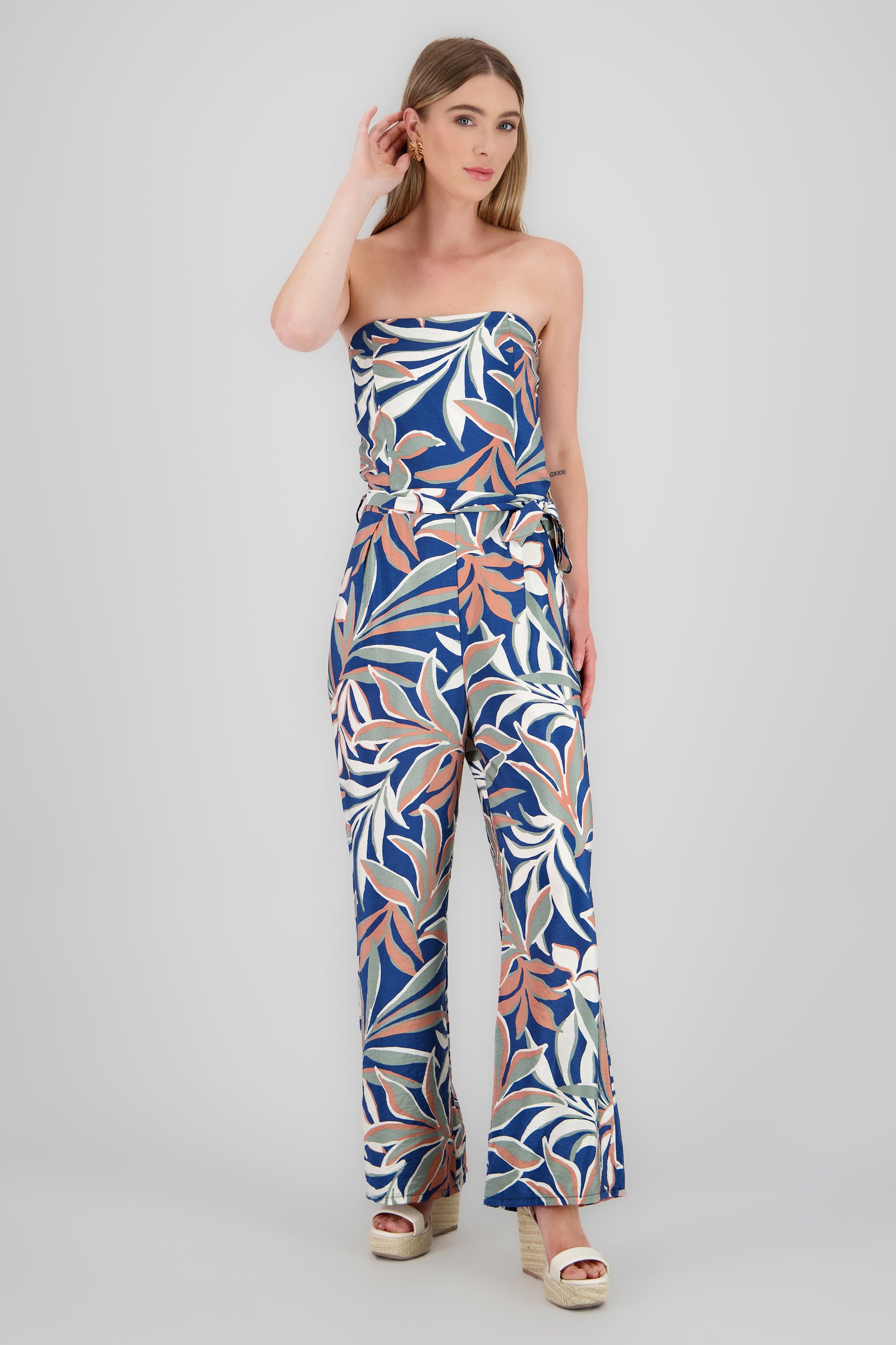 Jumpsuit strapless amplio detalle estampado MARINO COMBO