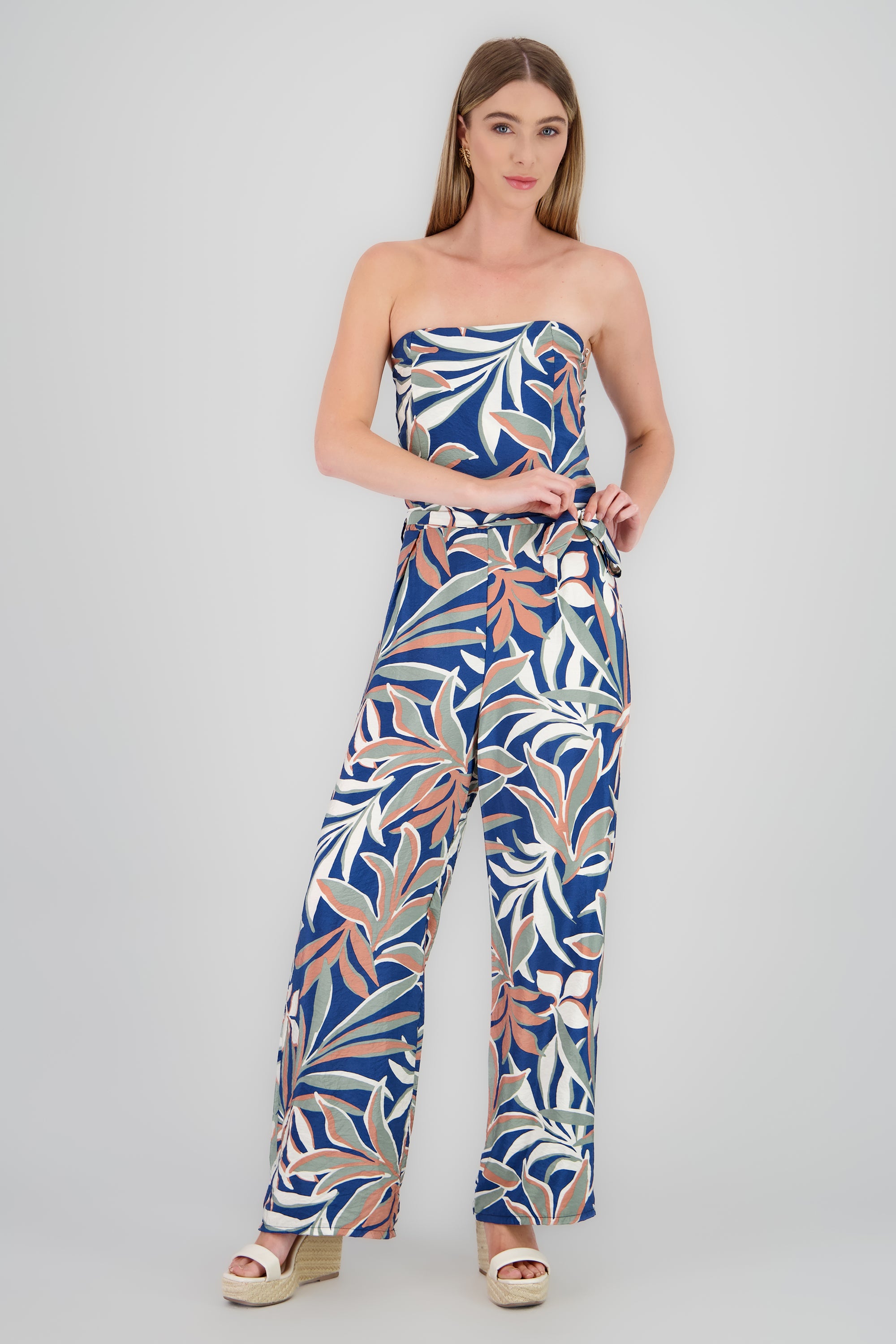 Jumpsuit strapless amplio detalle estampado MARINO COMBO