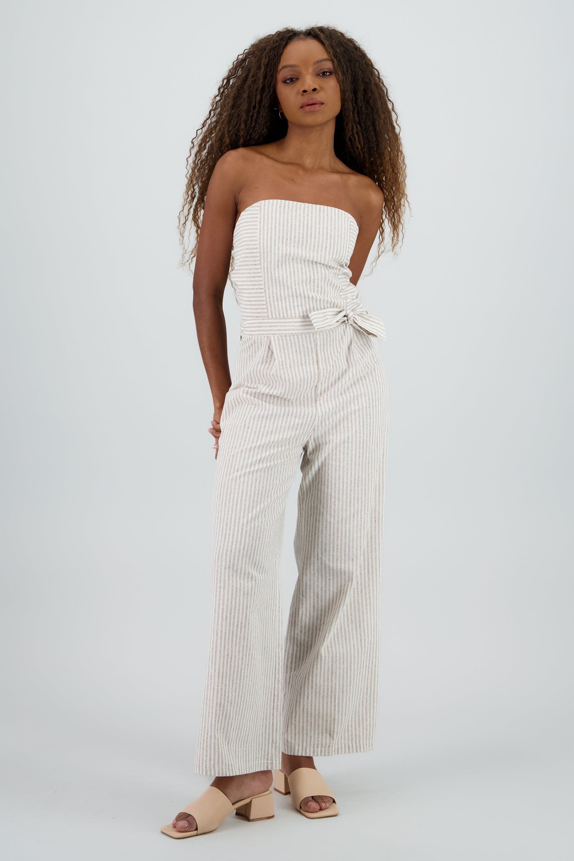 Jumpsuit strapless amplio estampado rayas BLANCO COMBO