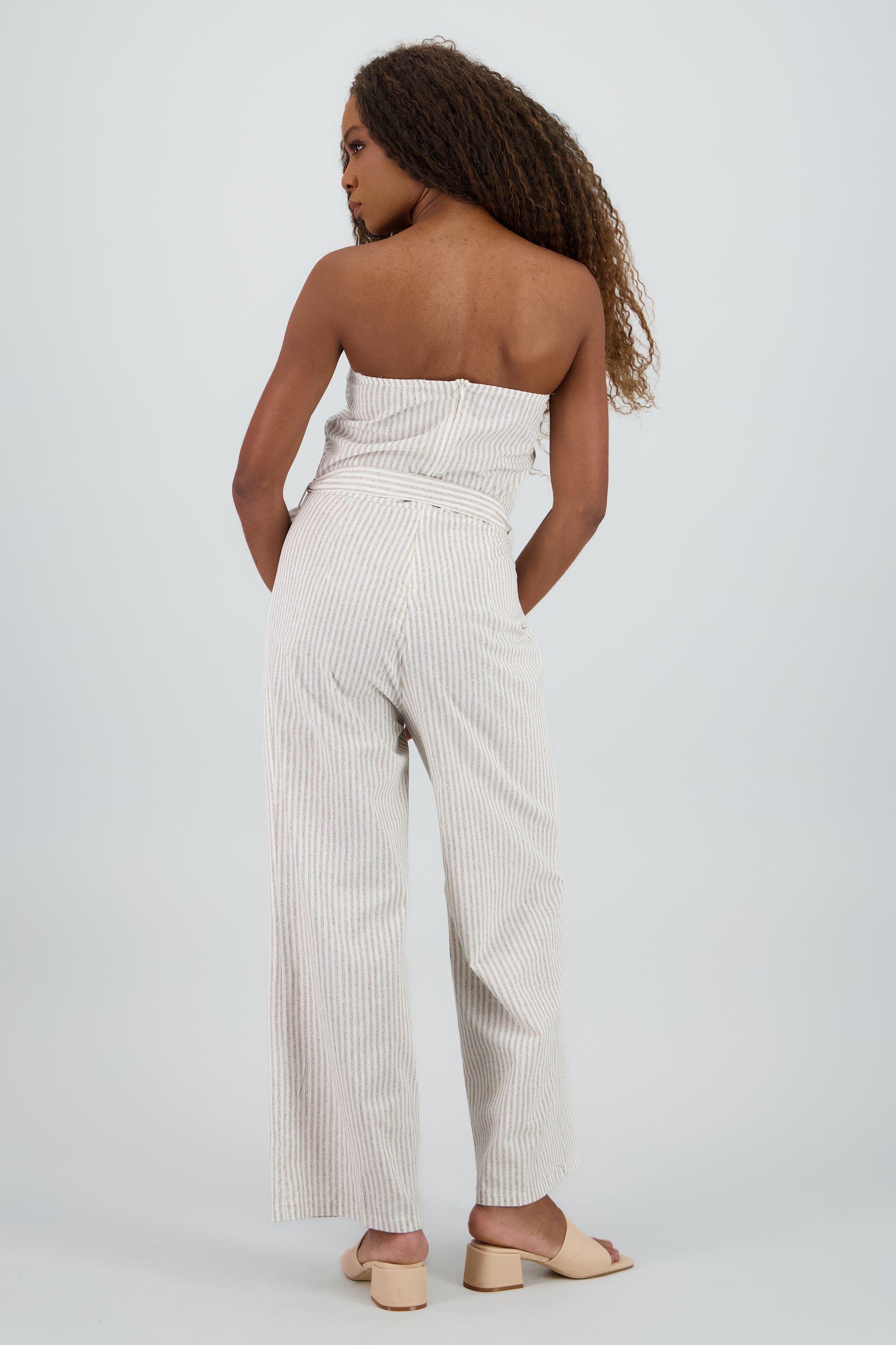 Jumpsuit strapless amplio estampado rayas BLANCO COMBO