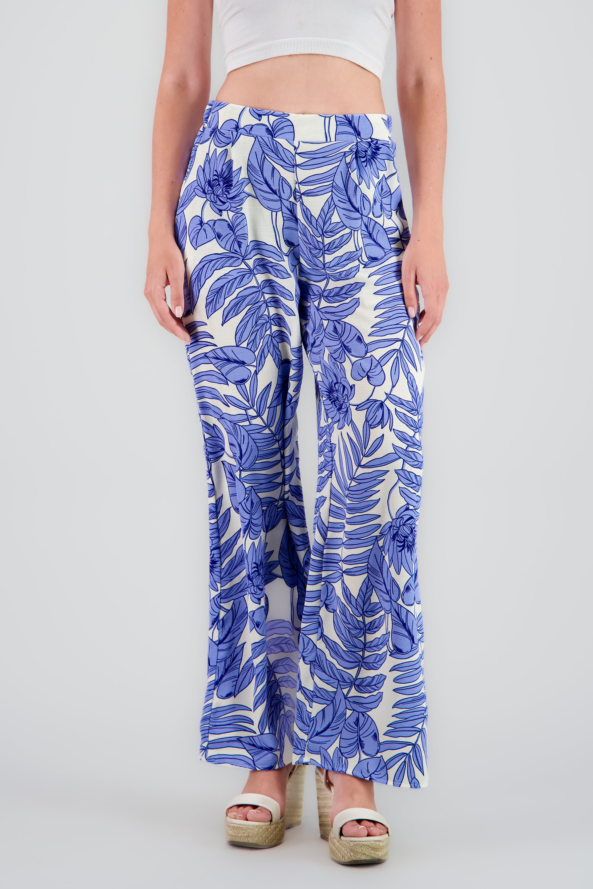 Pantalon amplio fluido estampado AZUL COMBO