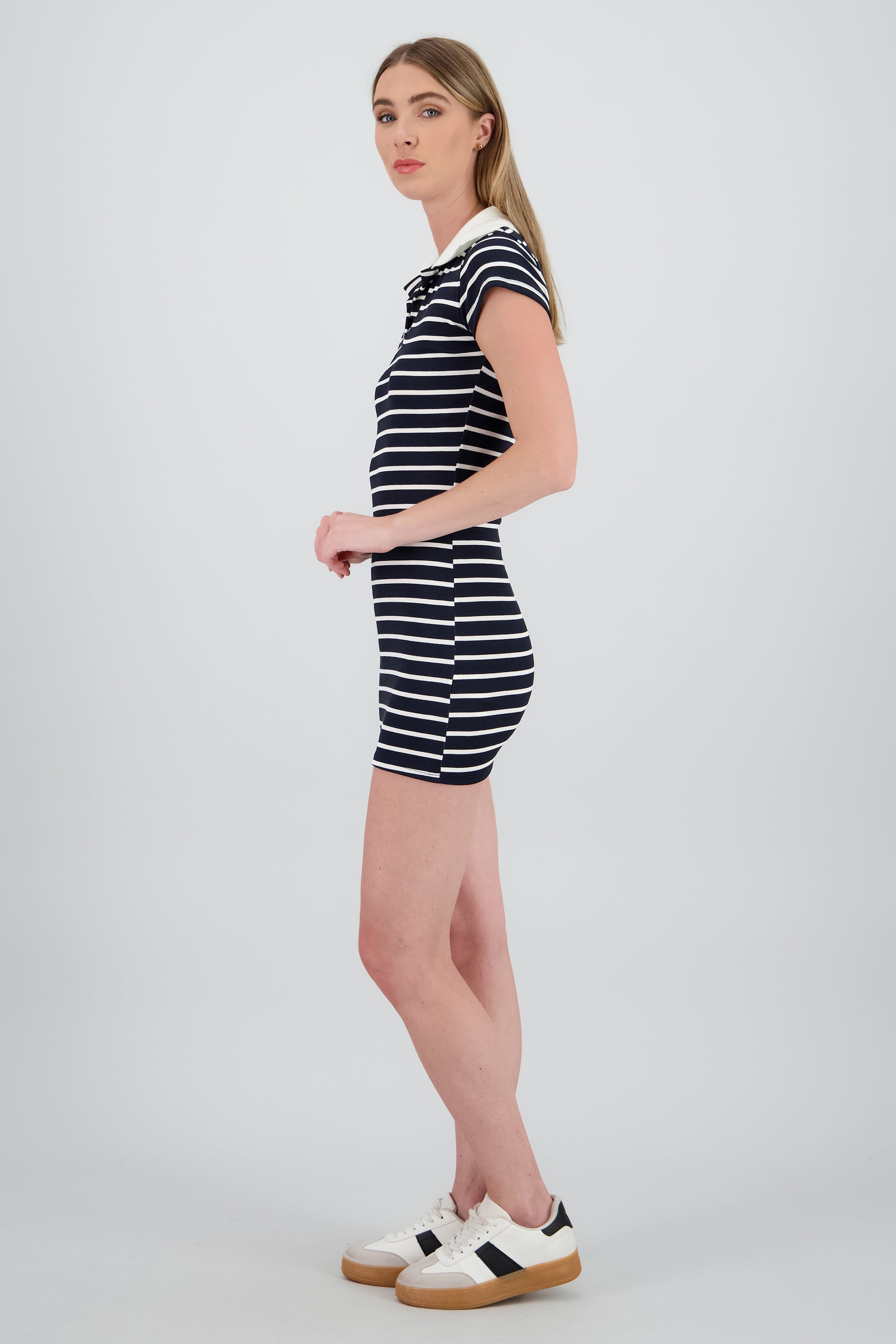 Vestido polo bodycon de rayas con contraste BLANCO COMBO