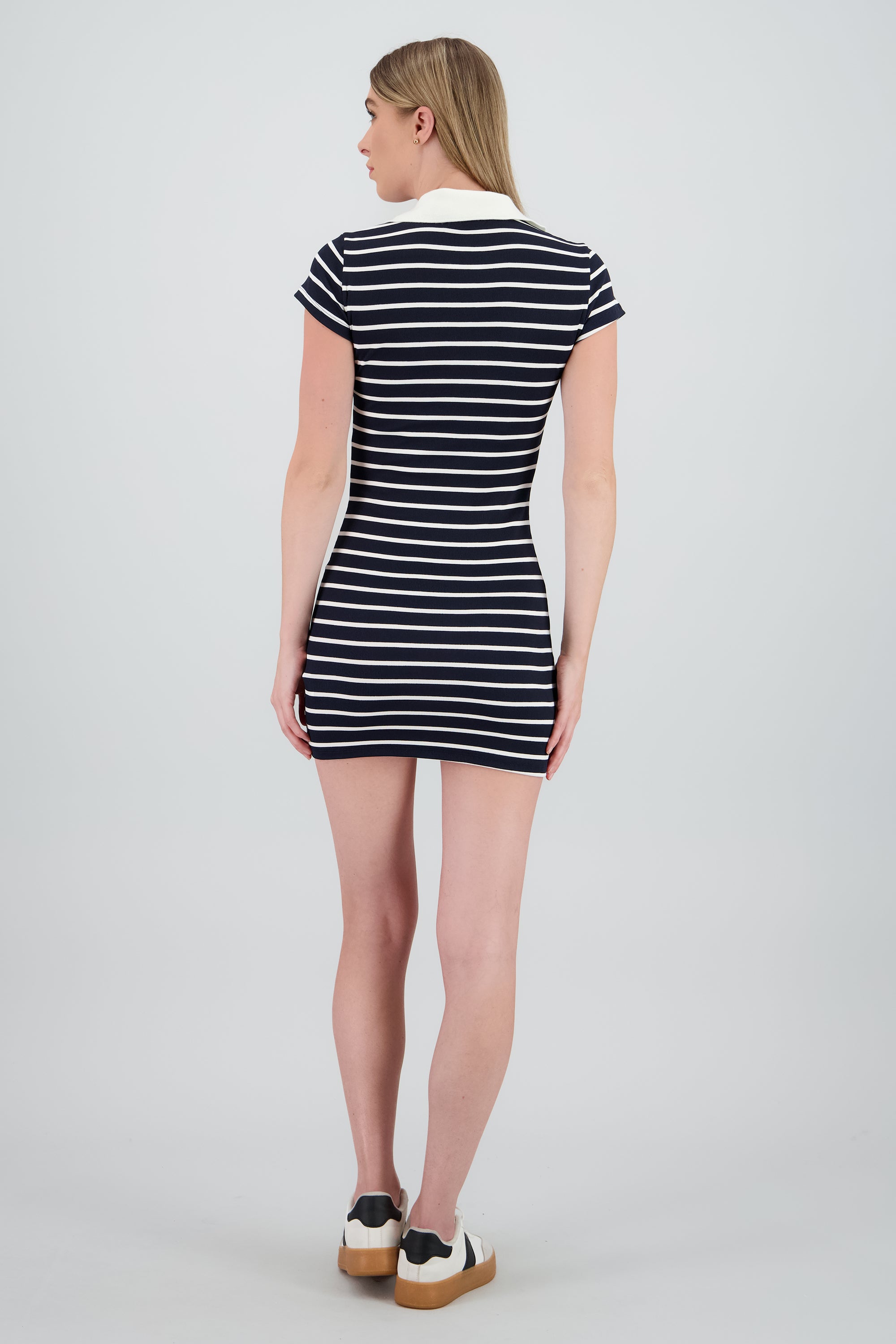 Vestido polo bodycon de rayas con contraste BLANCO COMBO