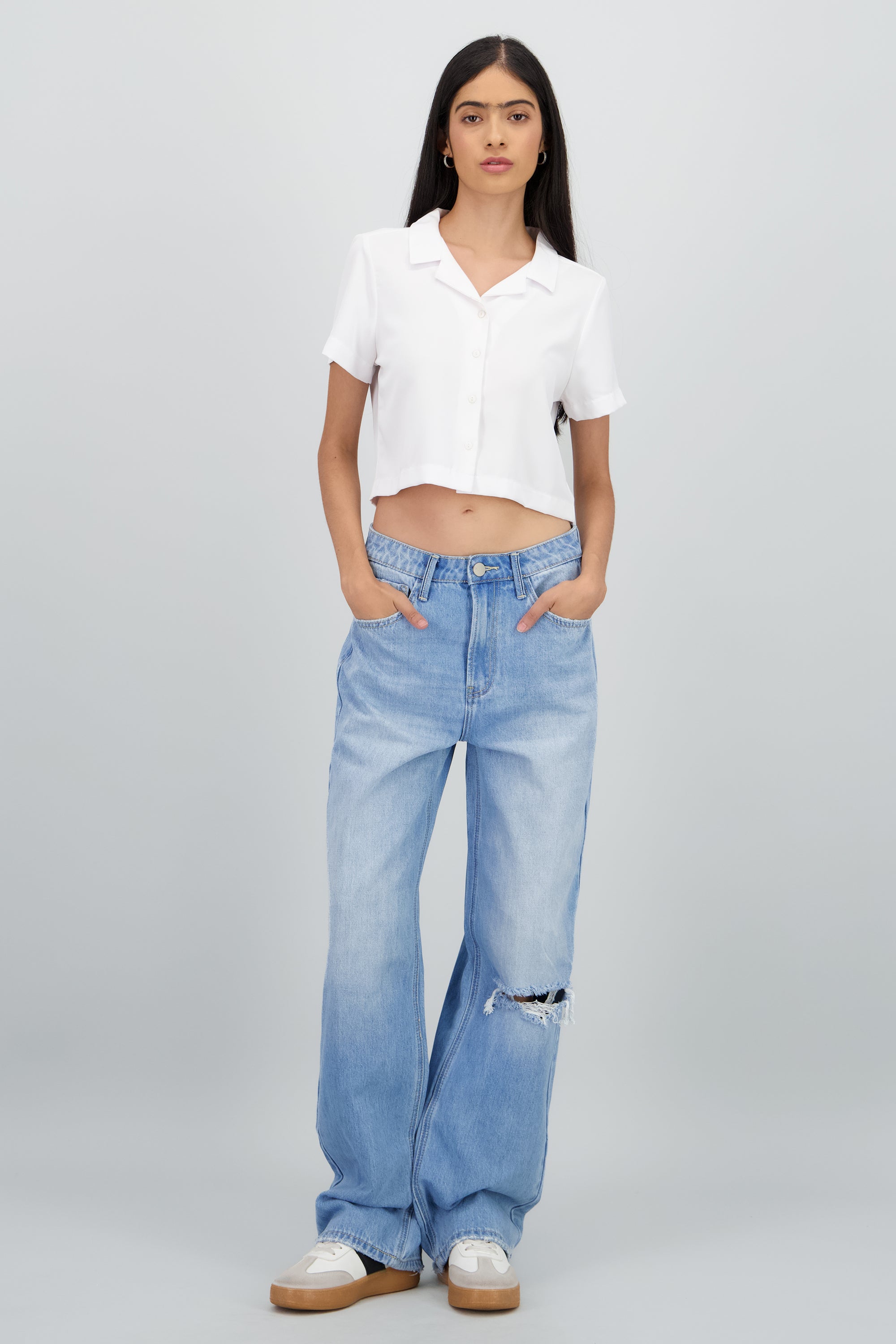 Jeans straight destrucción mid rise LIGHT WASH