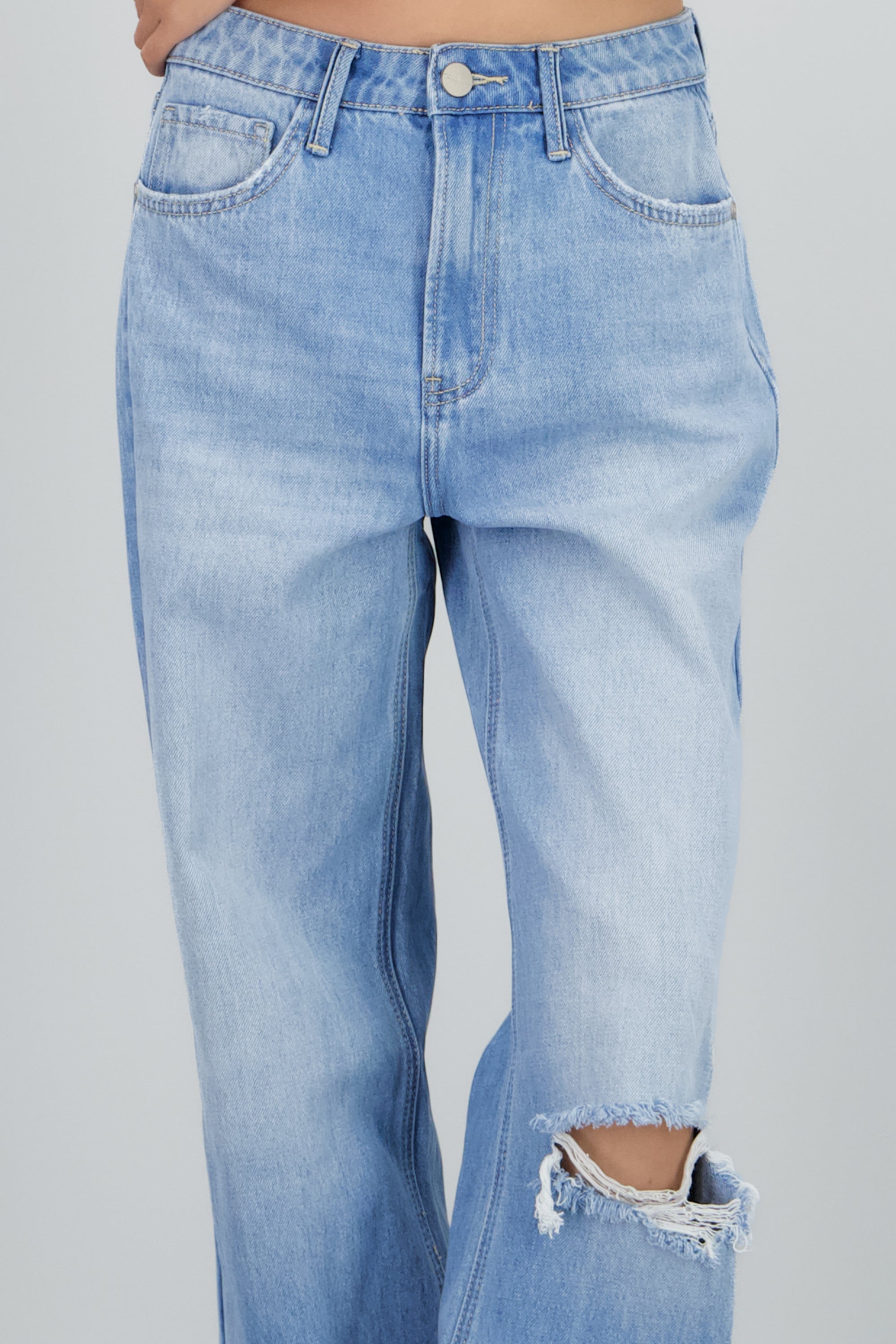 Jeans straight destrucción mid rise LIGHT WASH