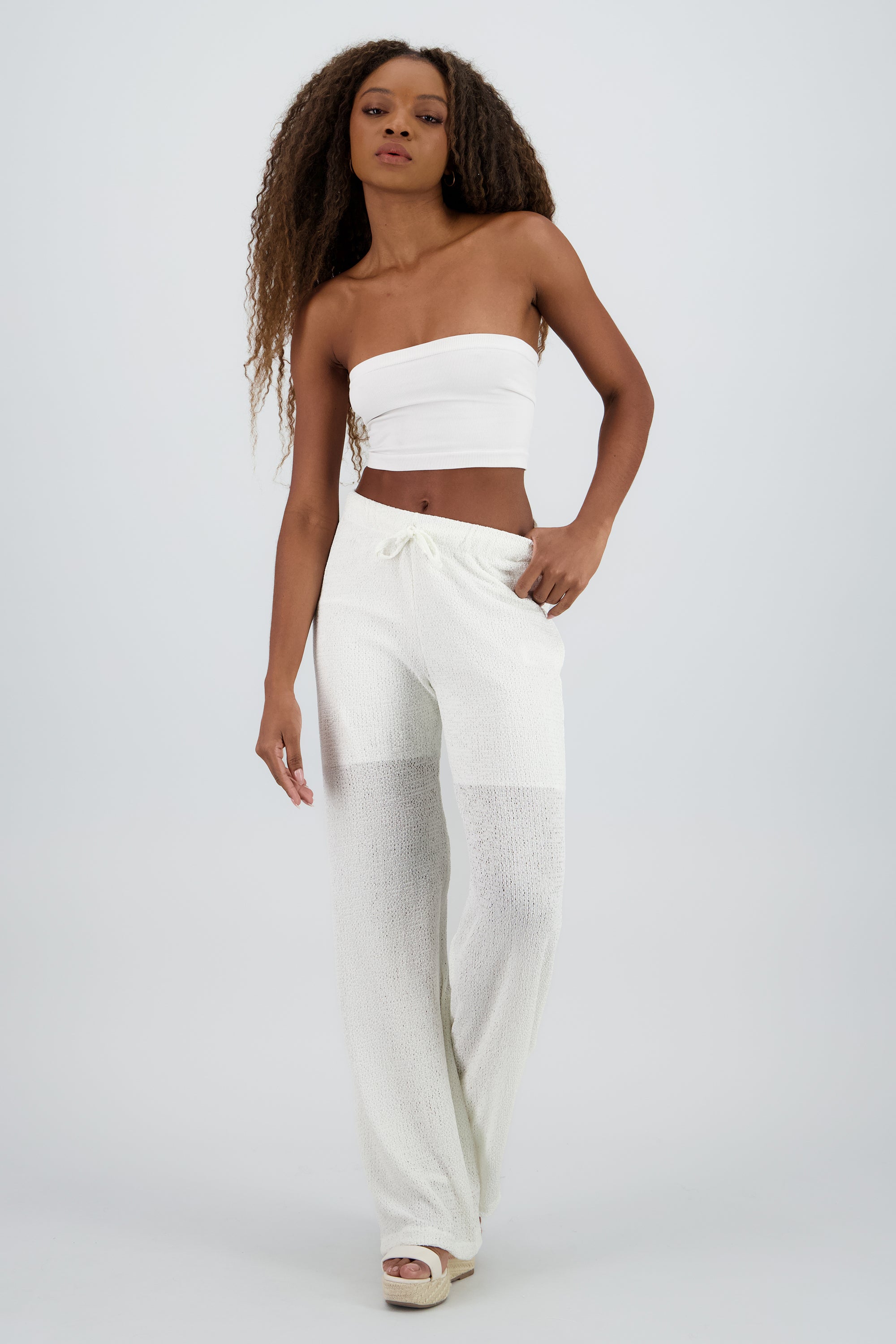 Pantalones wide leg de textura BLANCO