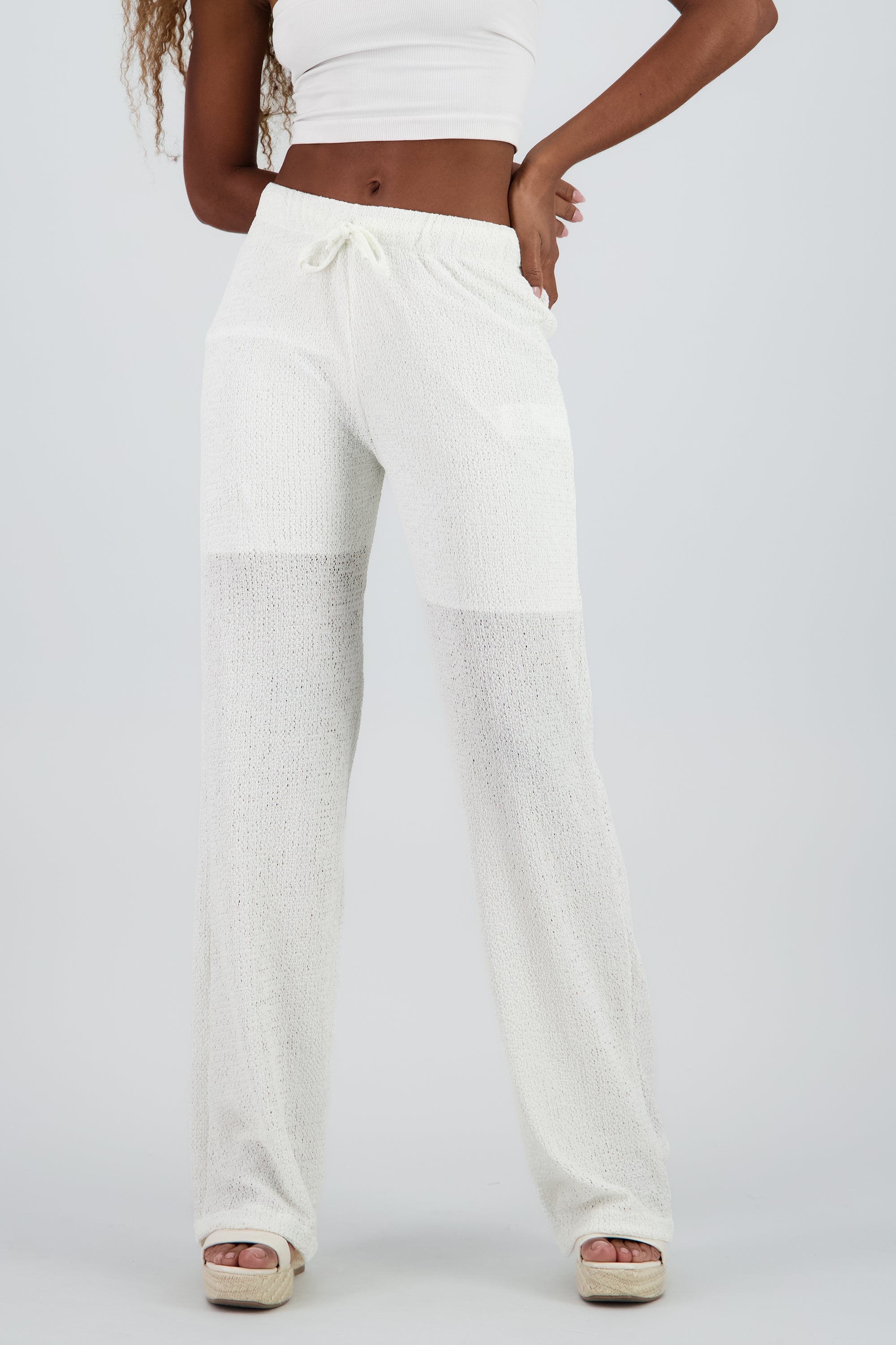 Pantalones wide leg de textura BLANCO