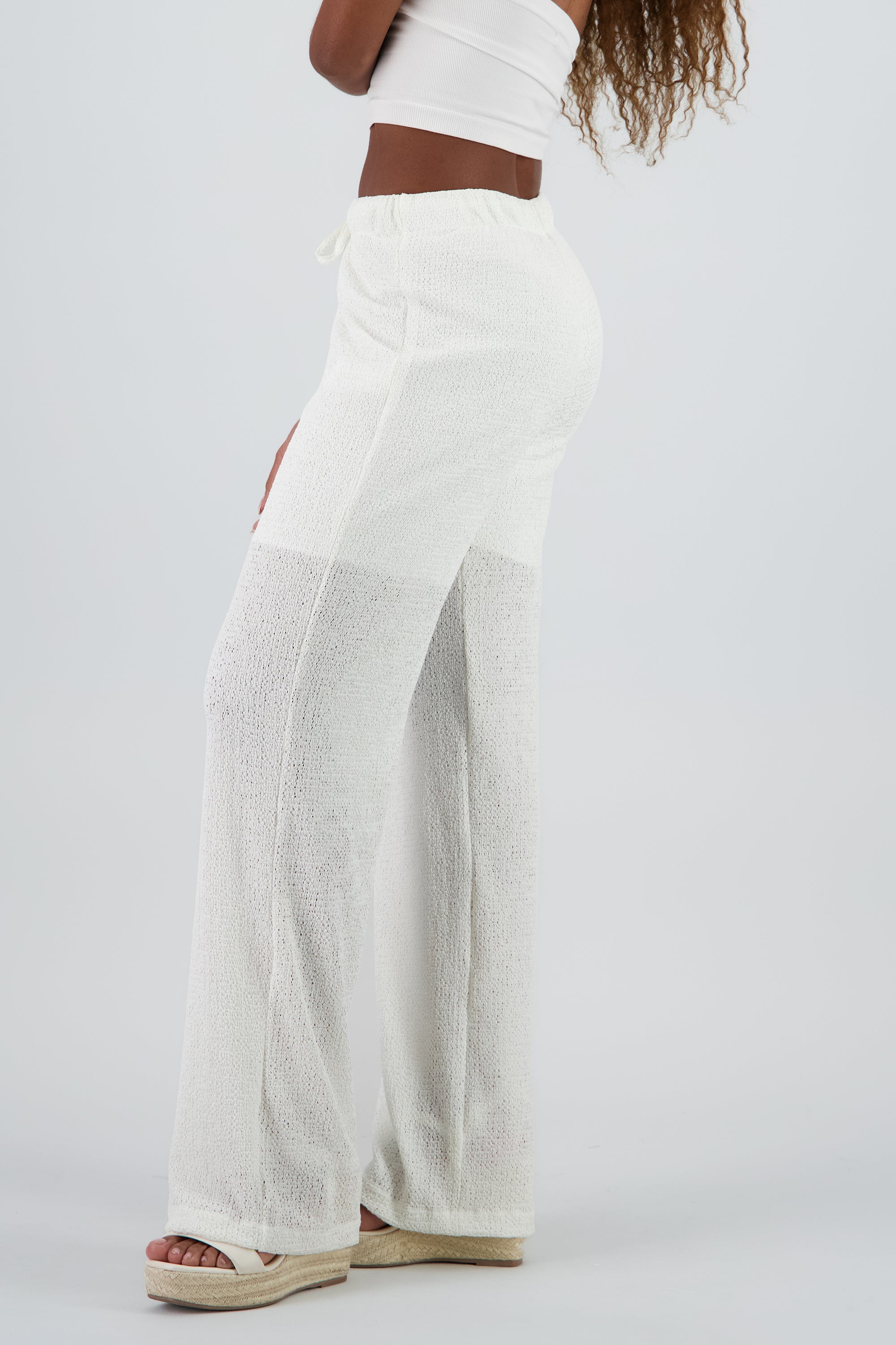 Pantalones wide leg de textura BLANCO