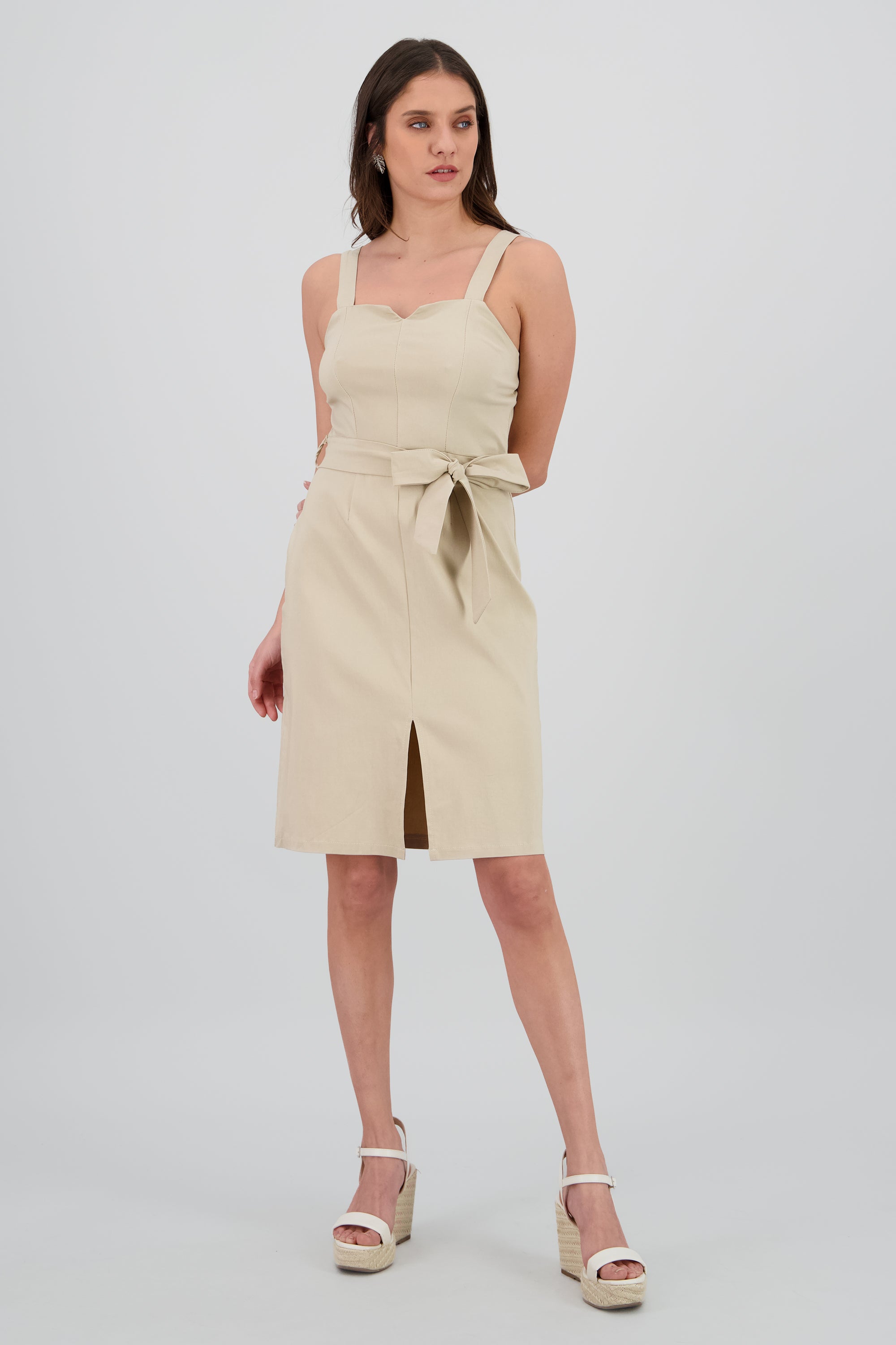 Vestido maxi tirantes detalle liston BEIGE