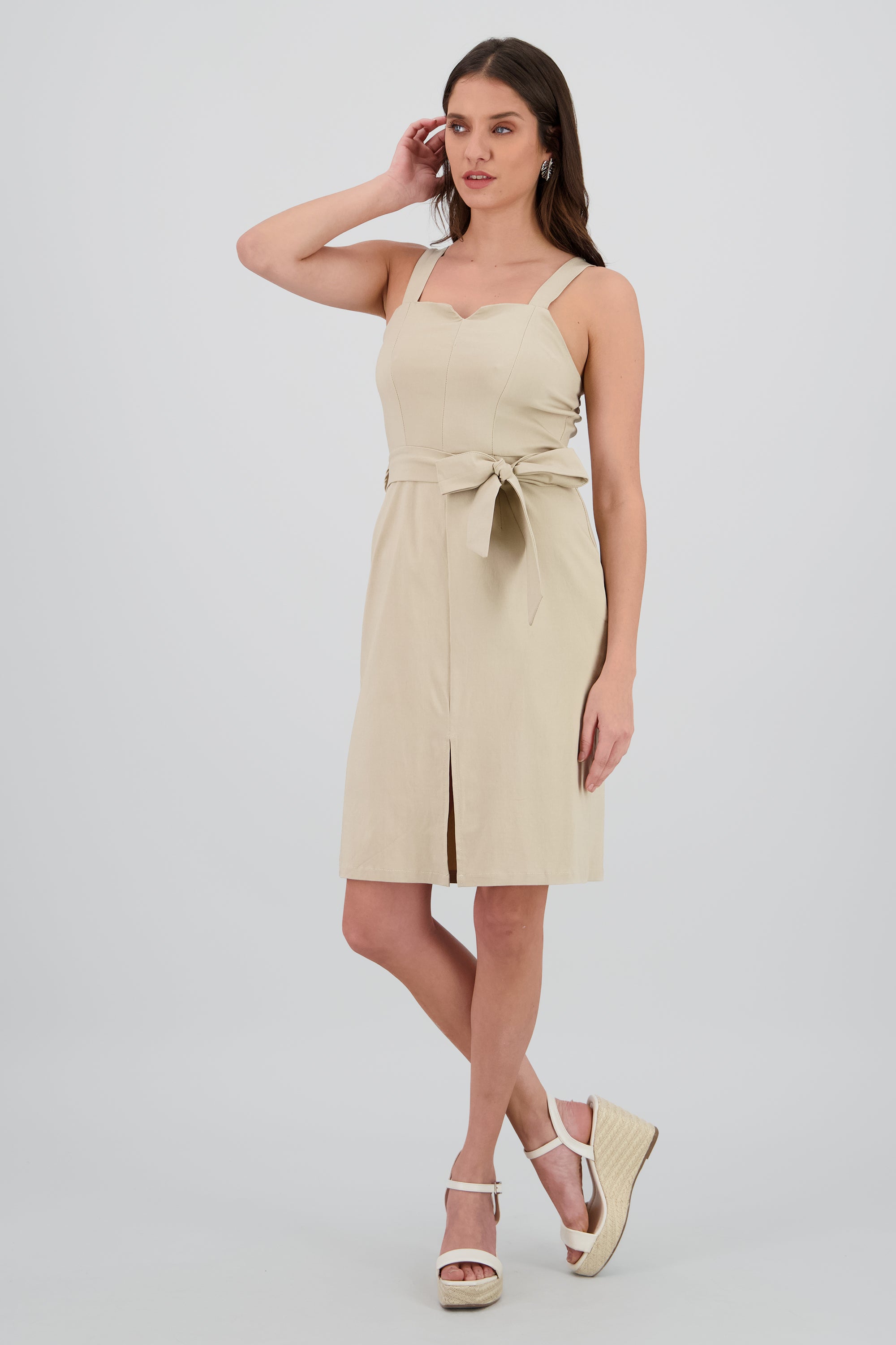 Vestido maxi tirantes detalle liston BEIGE