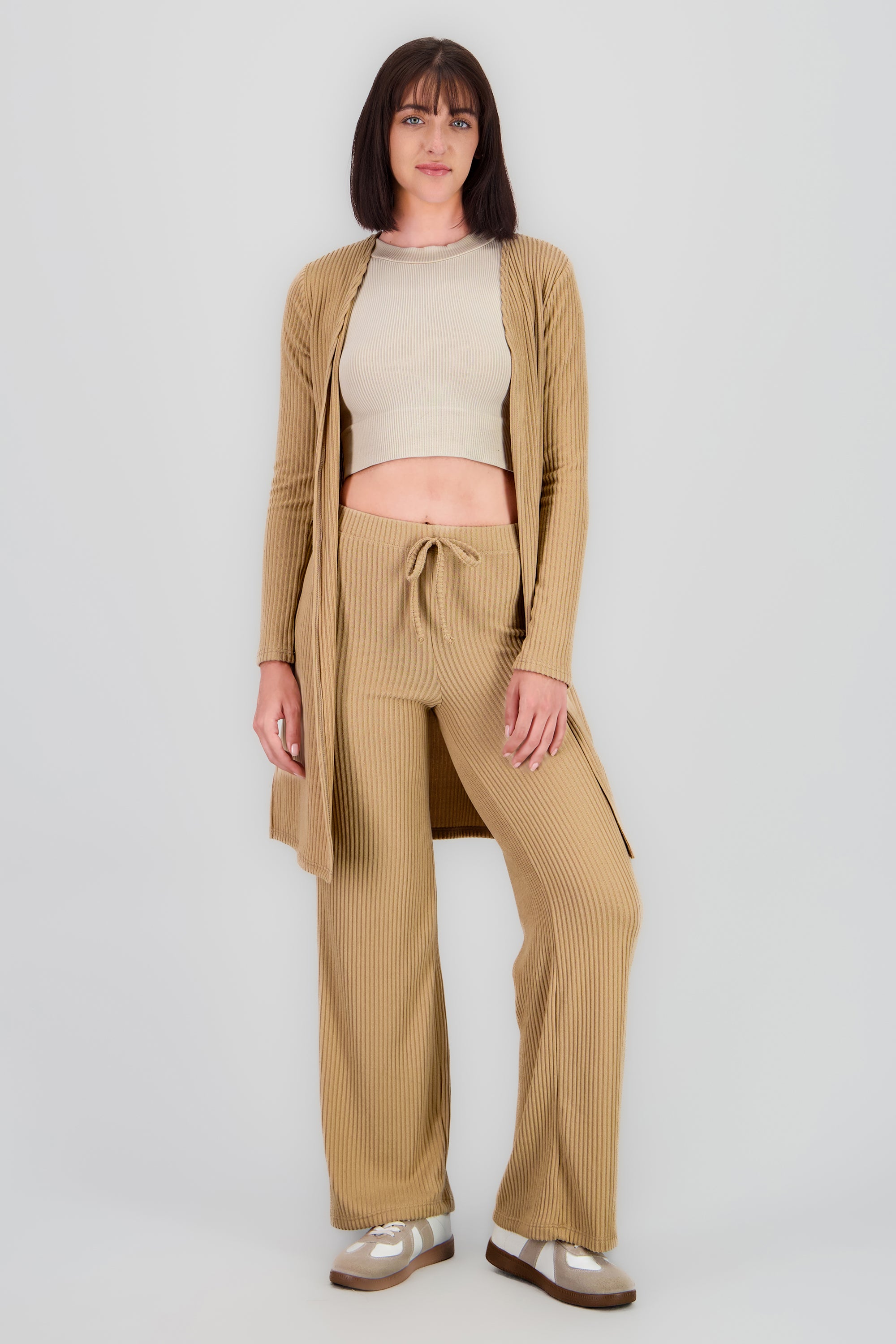 Pantalon recto con jareta rib suave KHAKI