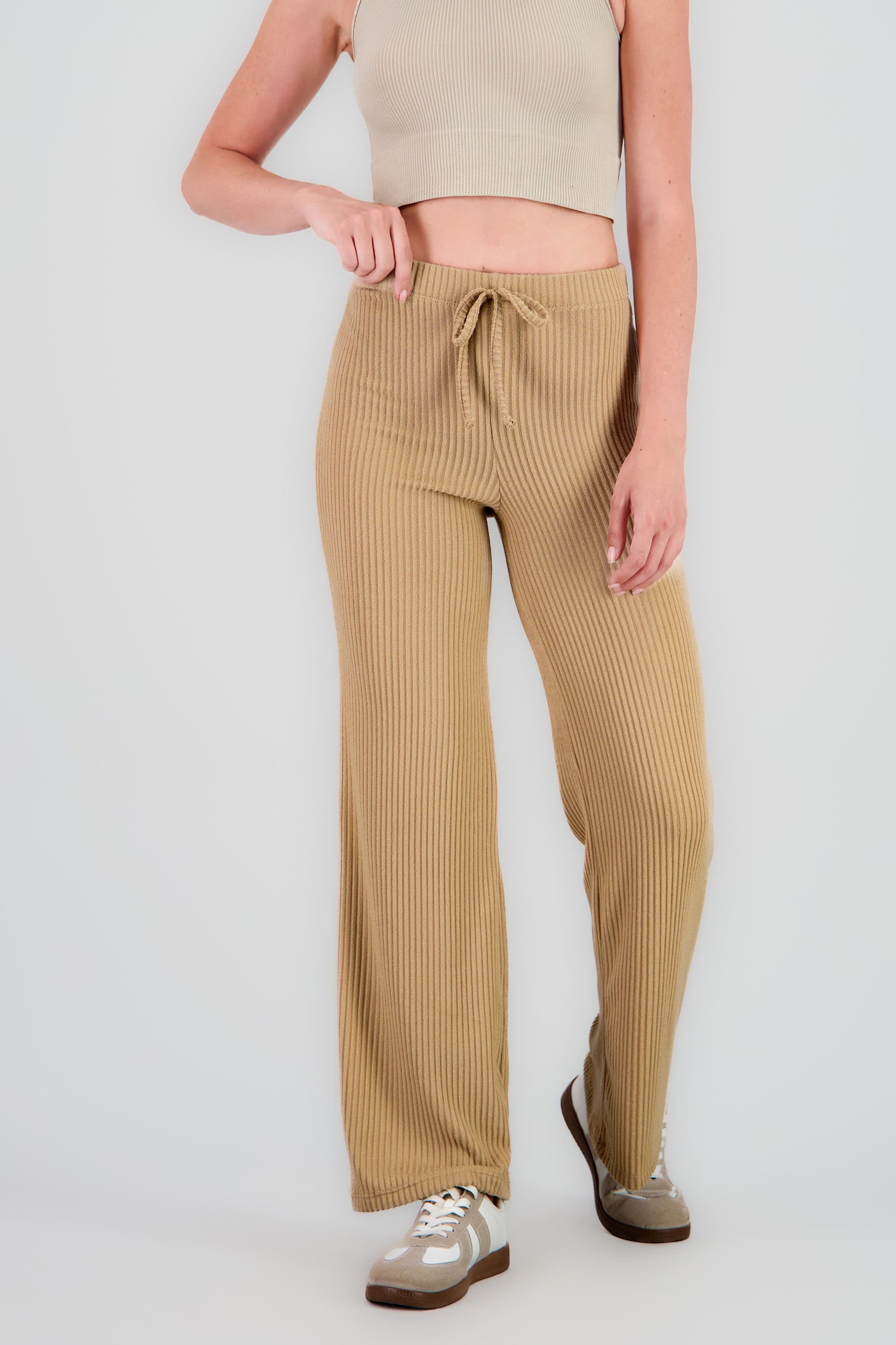 Pantalon recto con jareta rib suave KHAKI