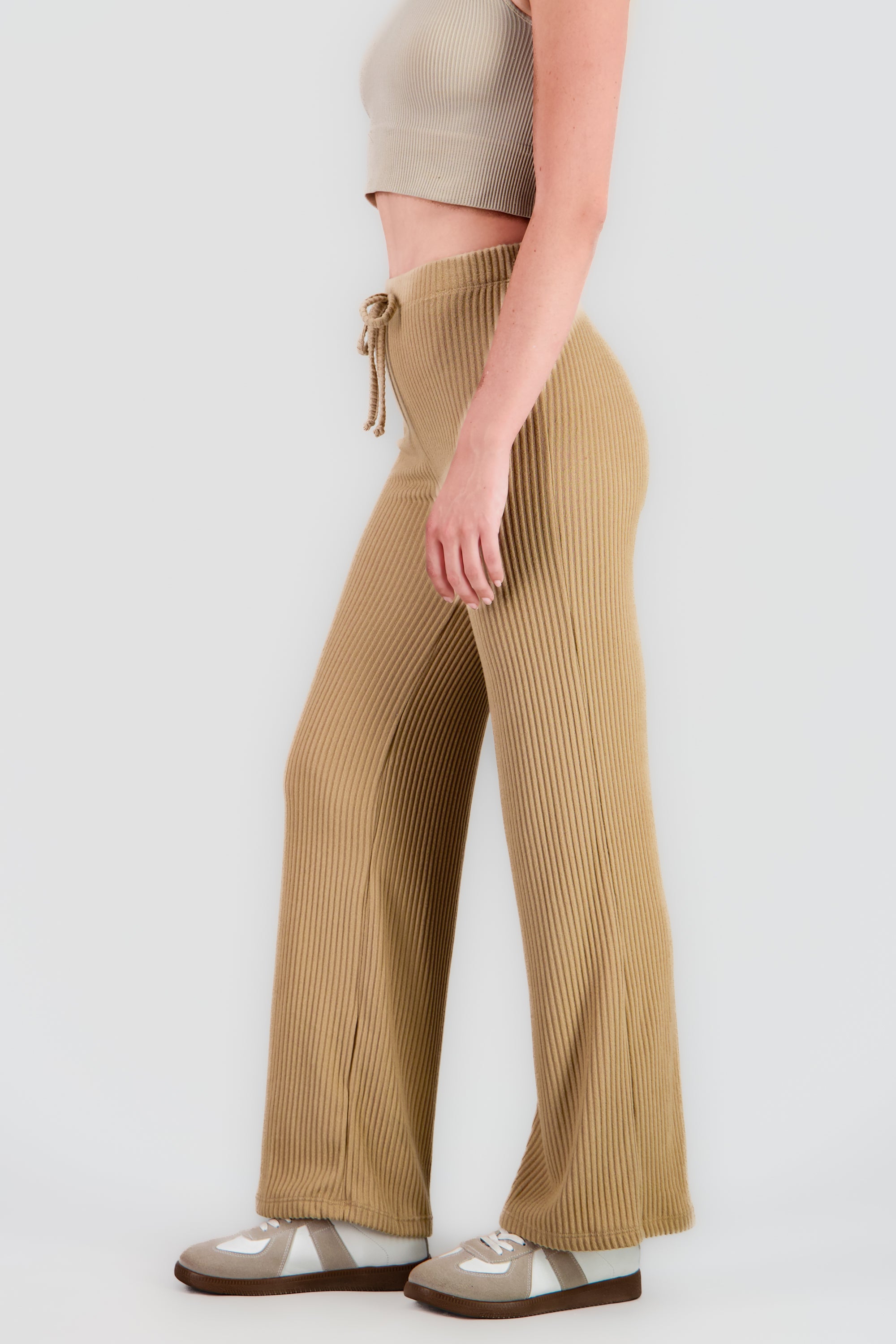 Pantalon recto con jareta rib suave KHAKI