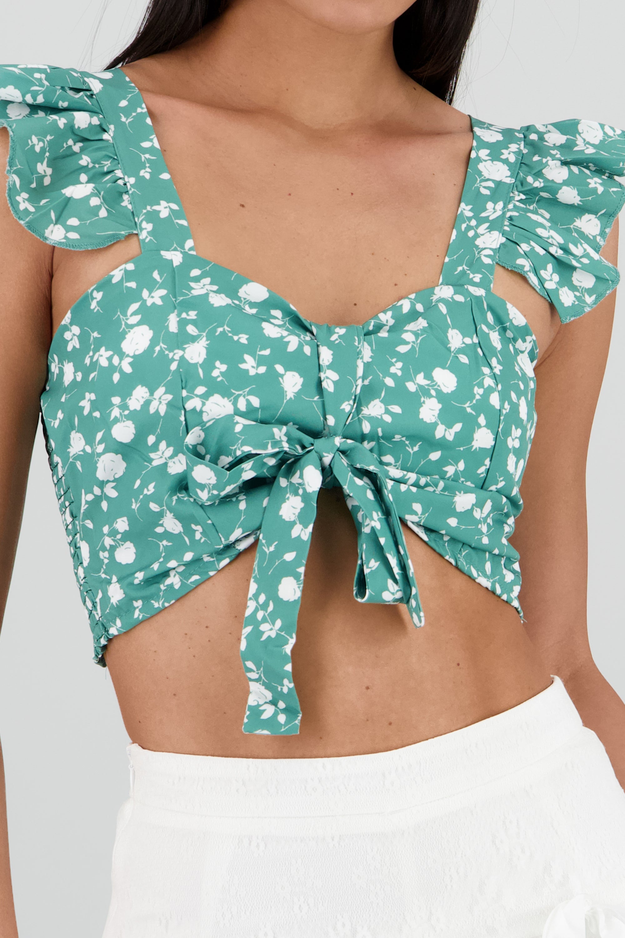 Top crop olanes estampado flores VERDE