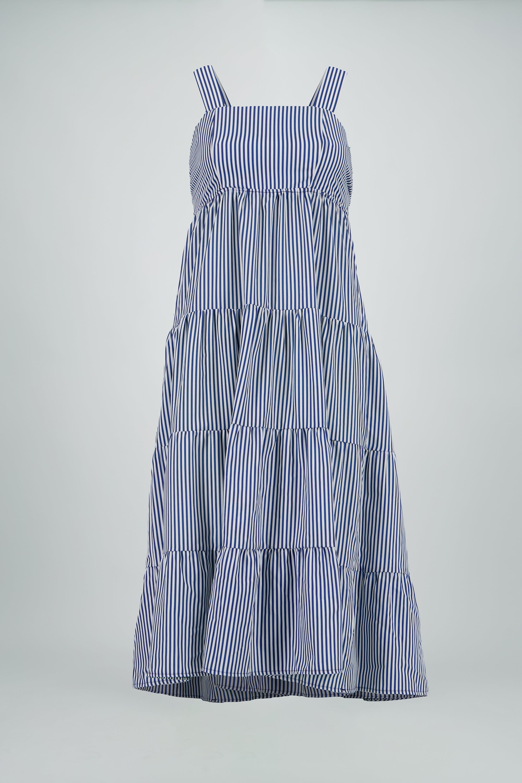Vestido midi tirantes gruesos olanes BLANCO COMBO
