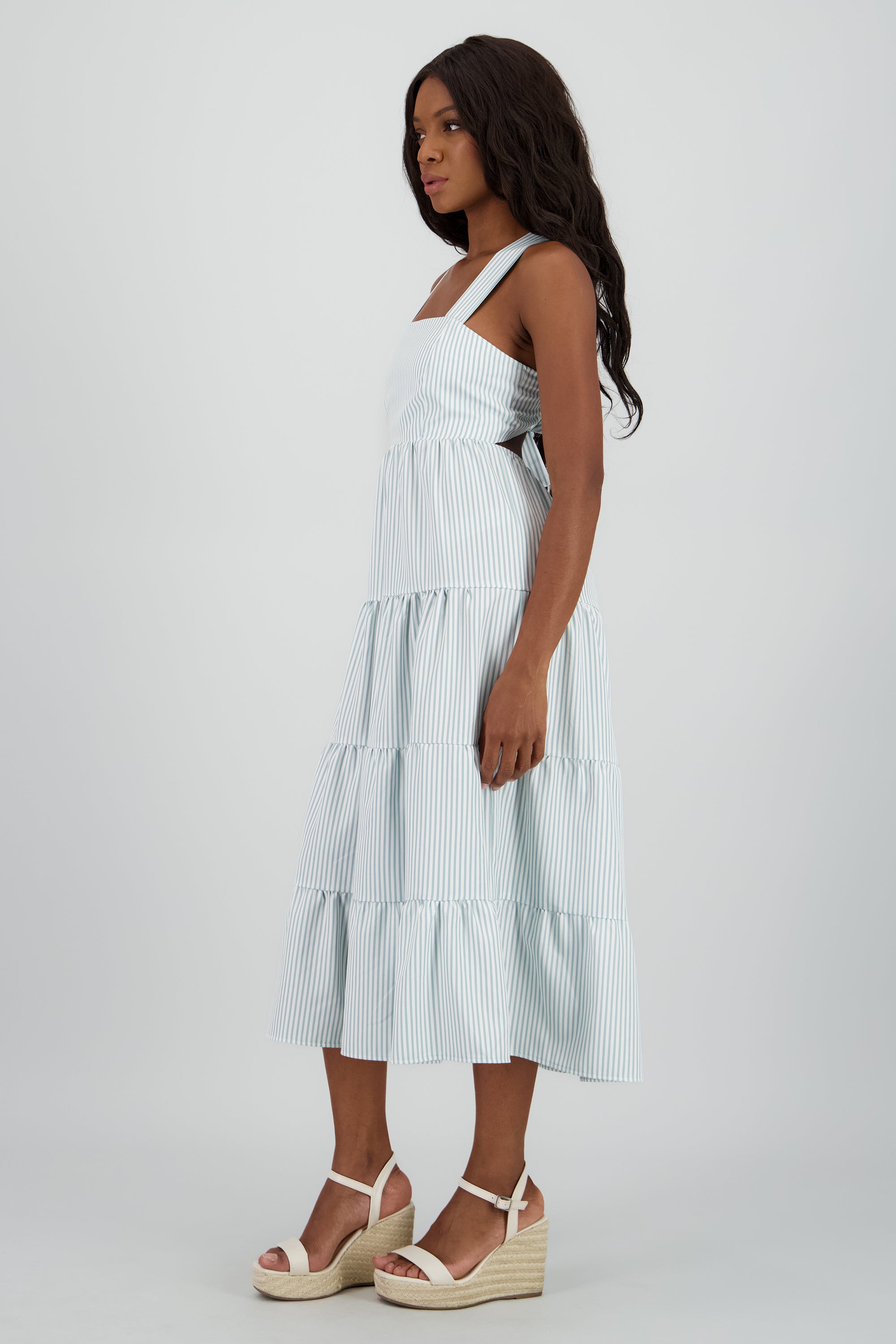 Vestido midi tirantes gruesos olanes SAGE
