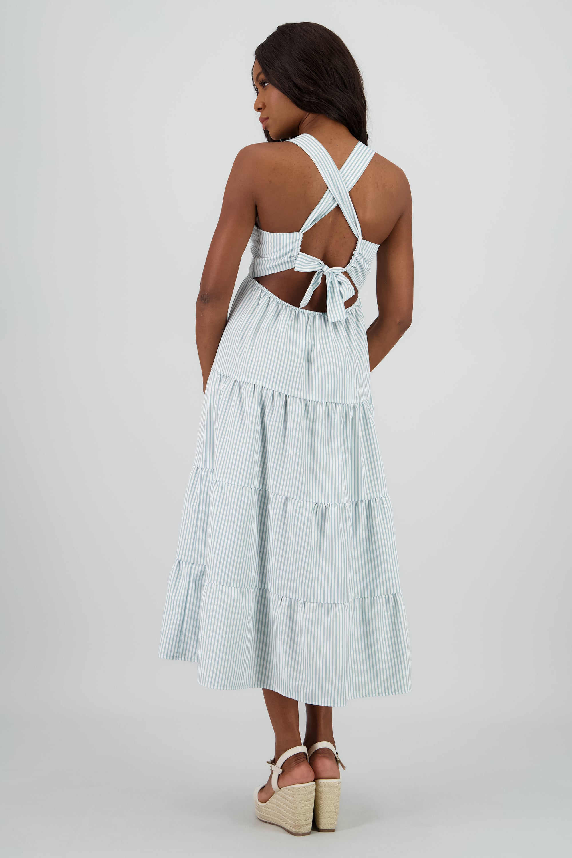Vestido midi tirantes gruesos olanes SAGE