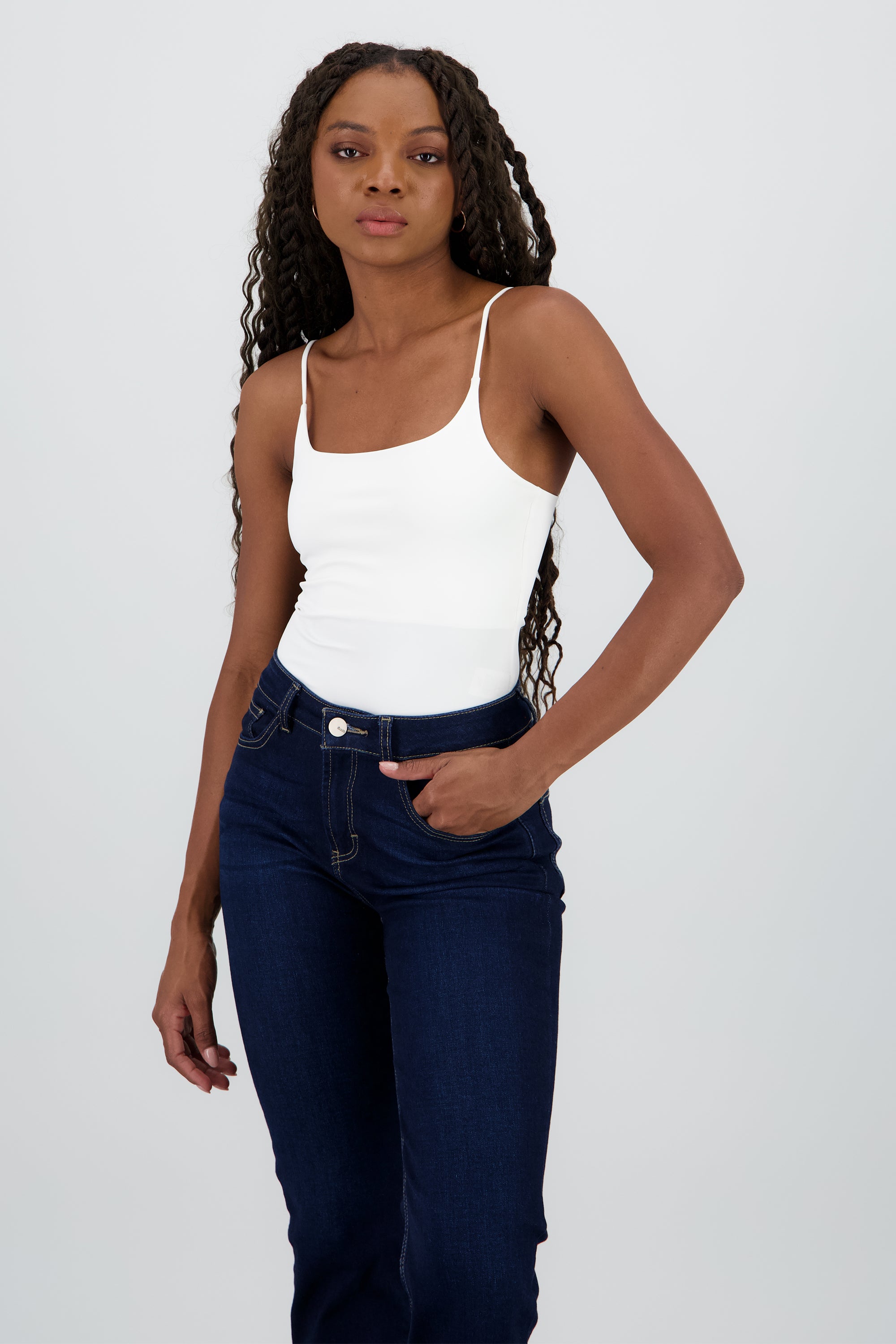 Bodysuit sin manga tirantes delgados liso BLANCO