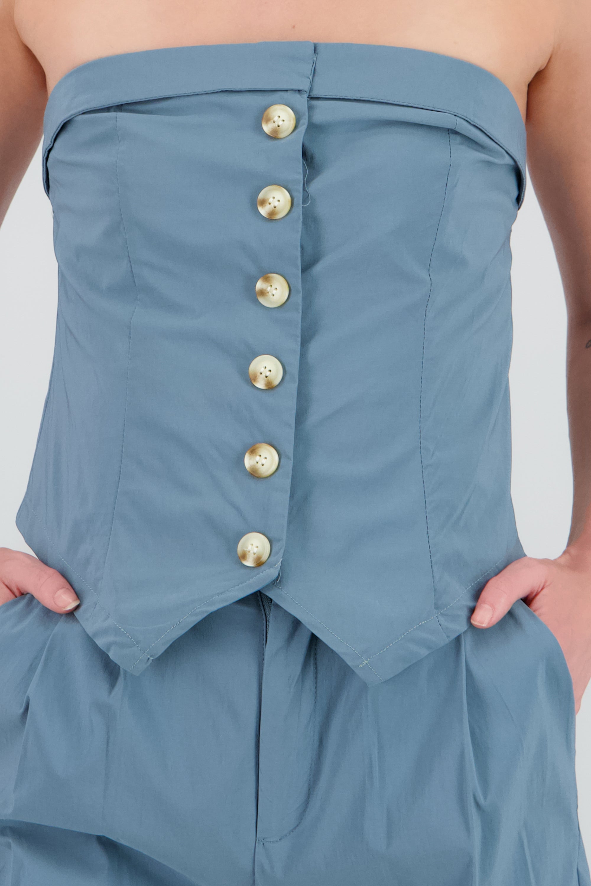 Top strapples rayas detalle botones AZUL