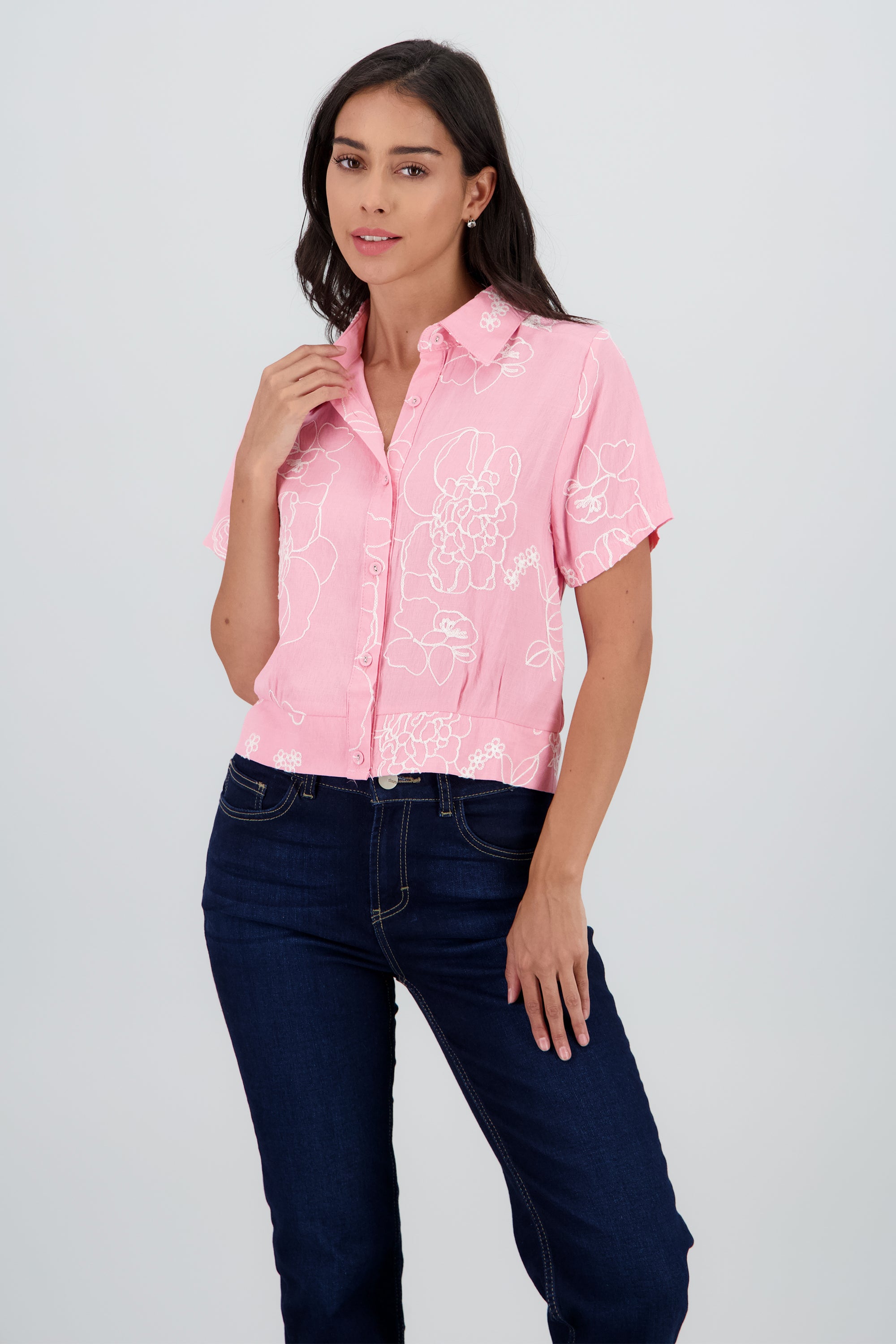 Camisa manga corta bordado ROSA