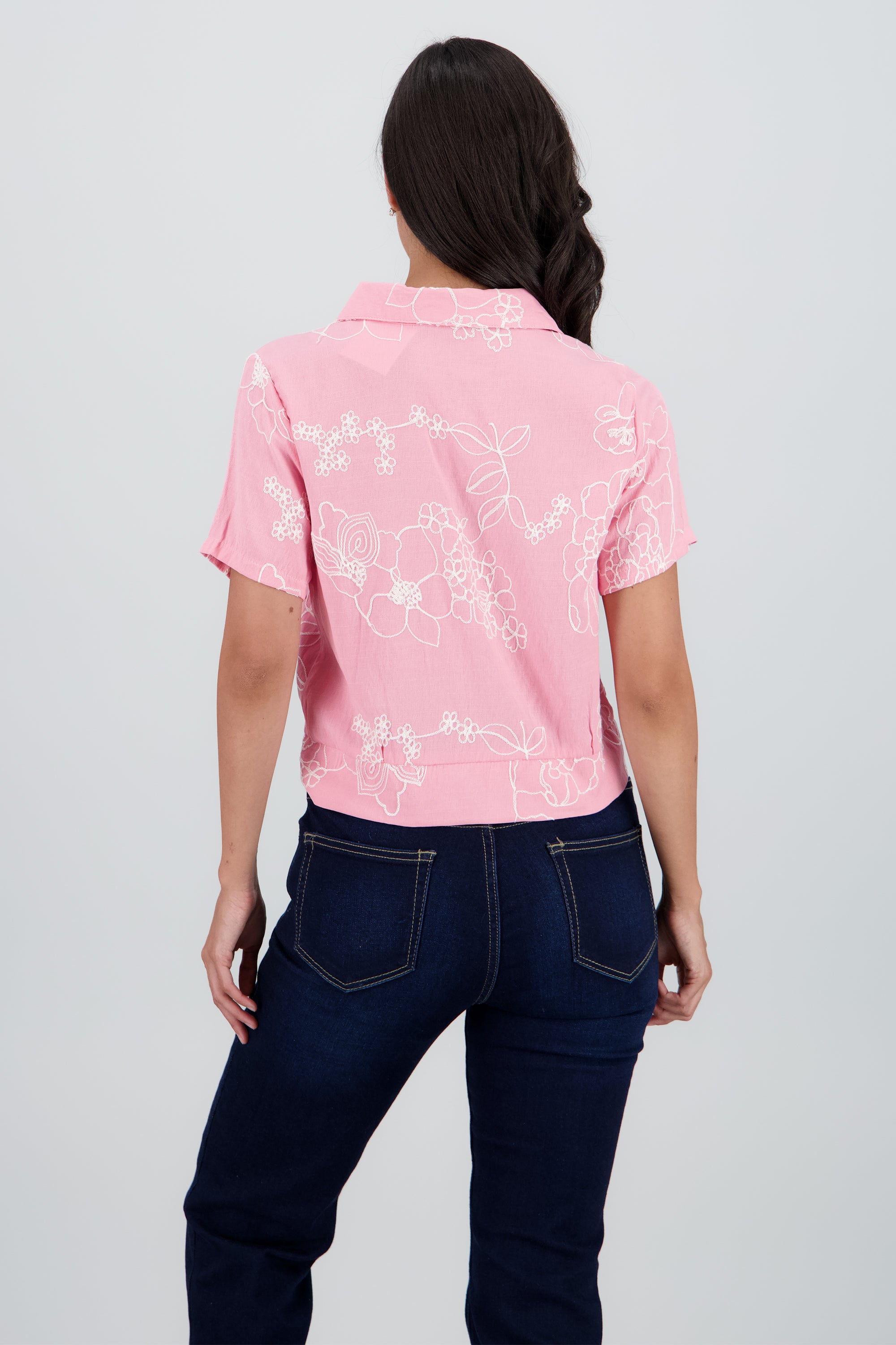 Camisa manga corta bordado ROSA