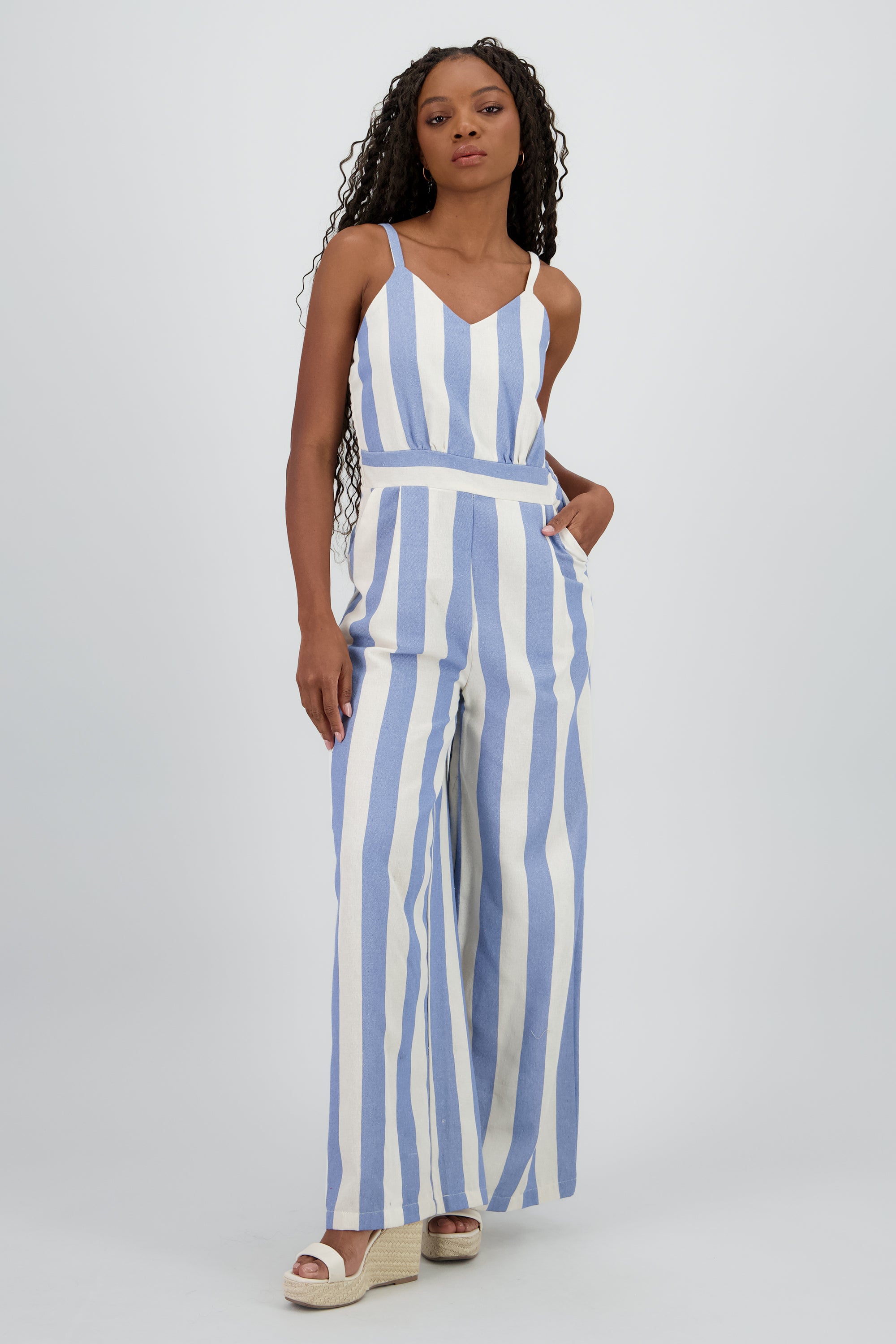 Jumpsuit detalle rayas tirantes AZUL COMBO