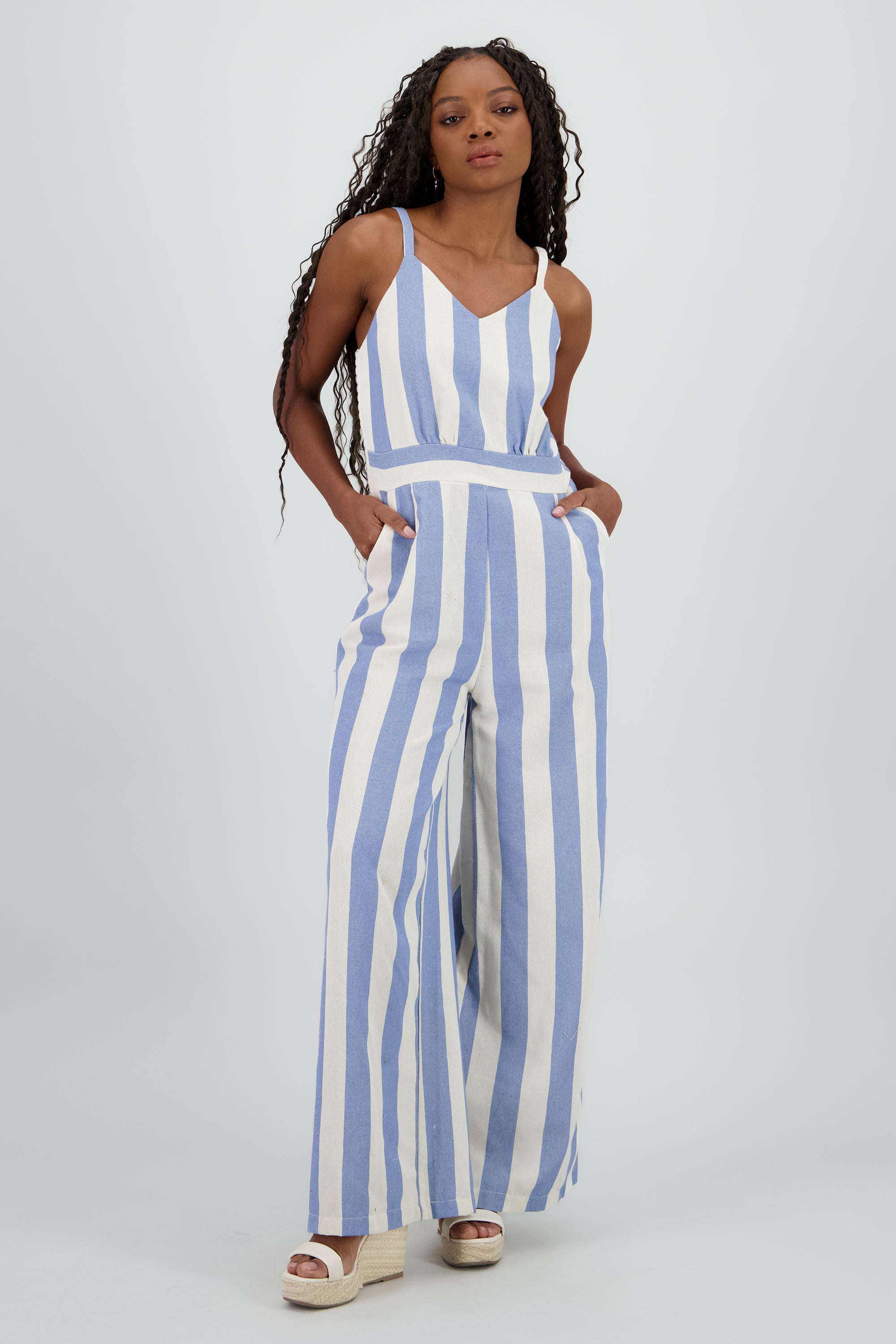 Jumpsuit detalle rayas tirantes AZUL COMBO