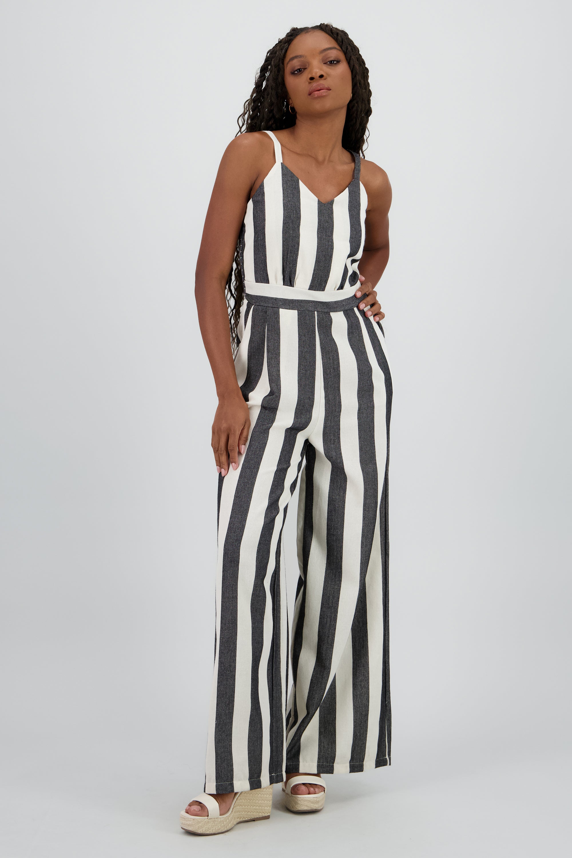 Jumpsuit detalle rayas tirantes NEGRO COMBO