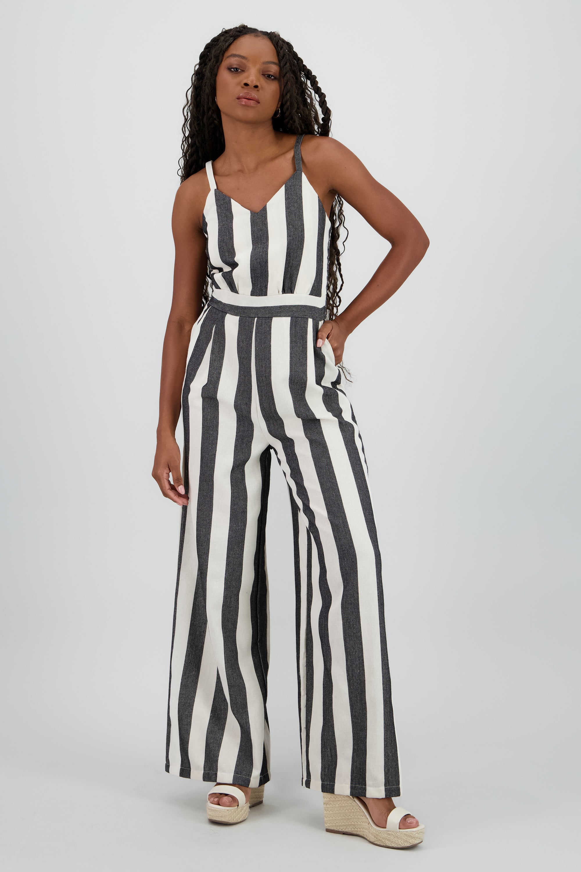 Jumpsuit detalle rayas tirantes NEGRO COMBO