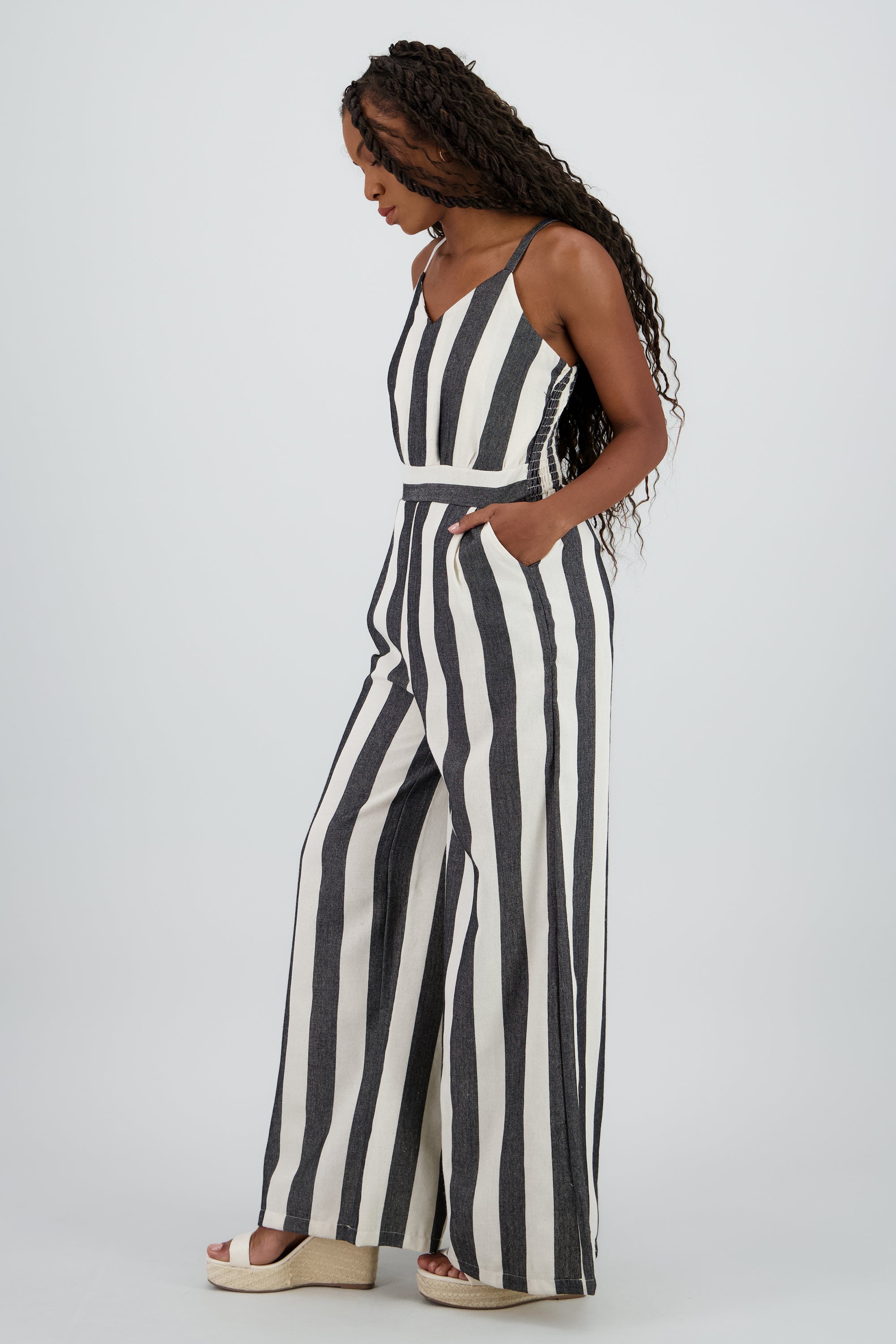 Jumpsuit detalle rayas tirantes NEGRO COMBO