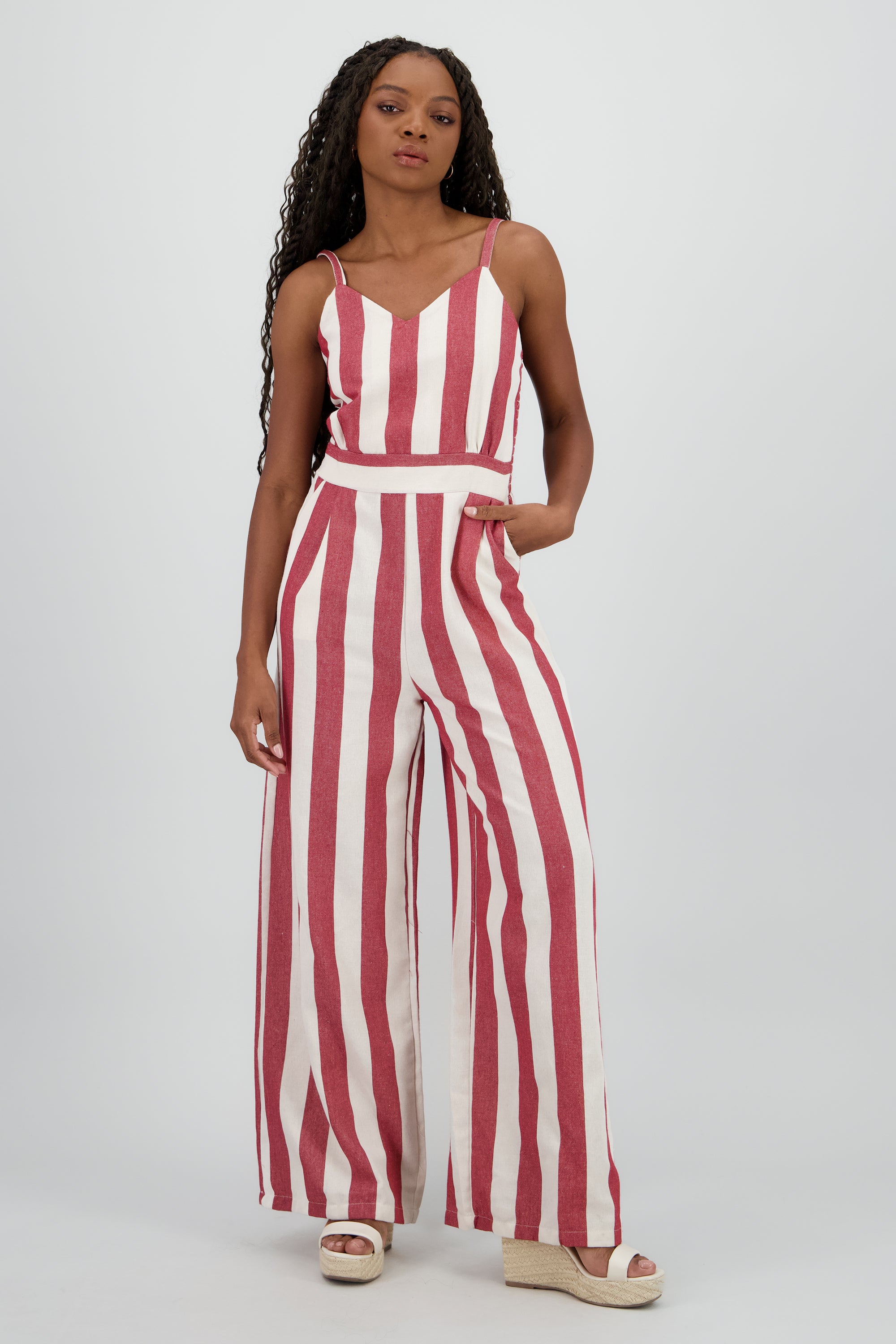 Jumpsuit detalle rayas tirantes ROJO COMBO