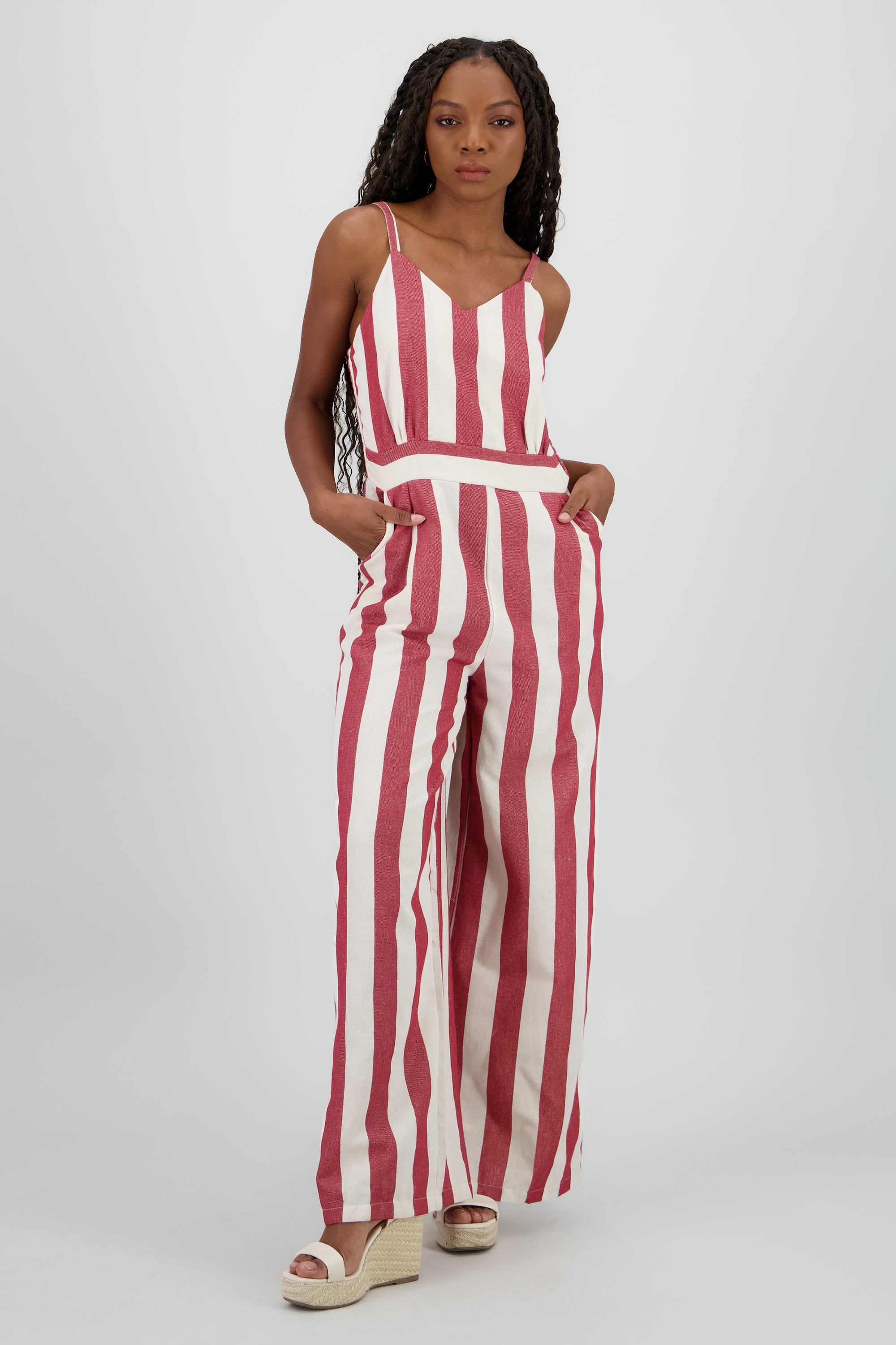 Jumpsuit detalle rayas tirantes ROJO COMBO