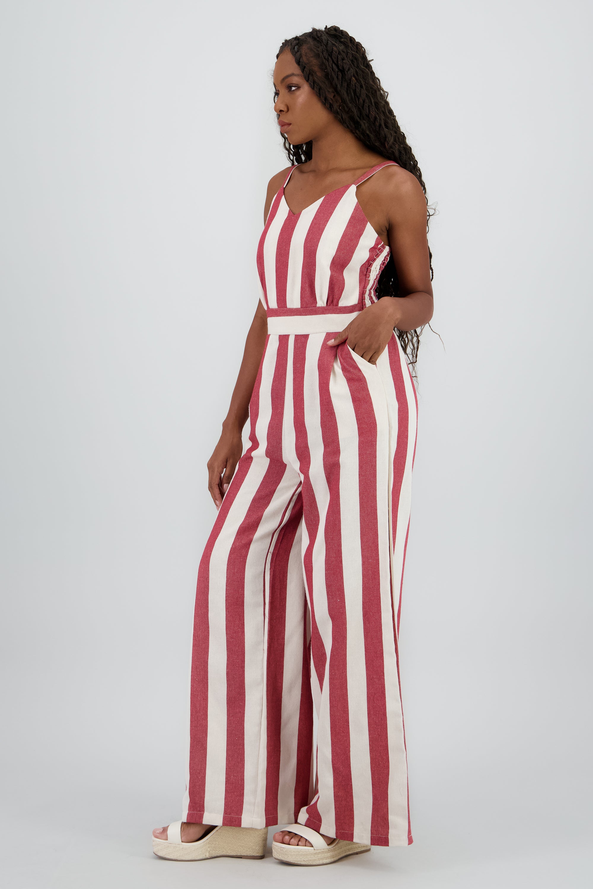 Jumpsuit detalle rayas tirantes ROJO COMBO