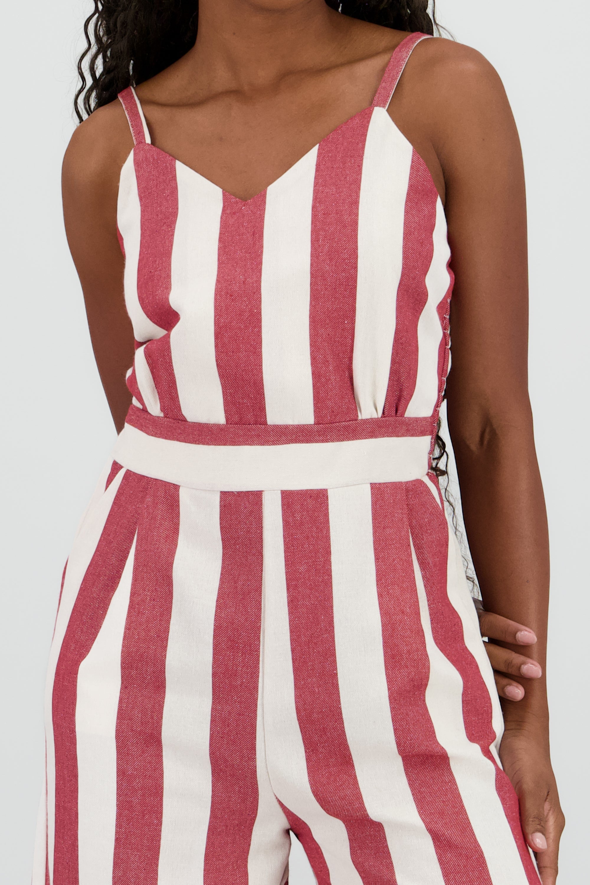 Jumpsuit detalle rayas tirantes ROJO COMBO
