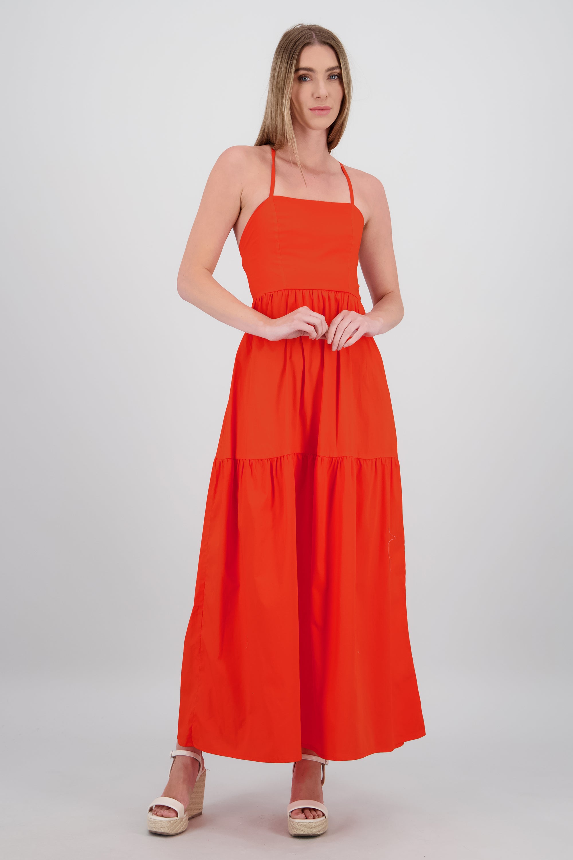 Vestido maxi popleina cruce espalda Hypsters NARANJA