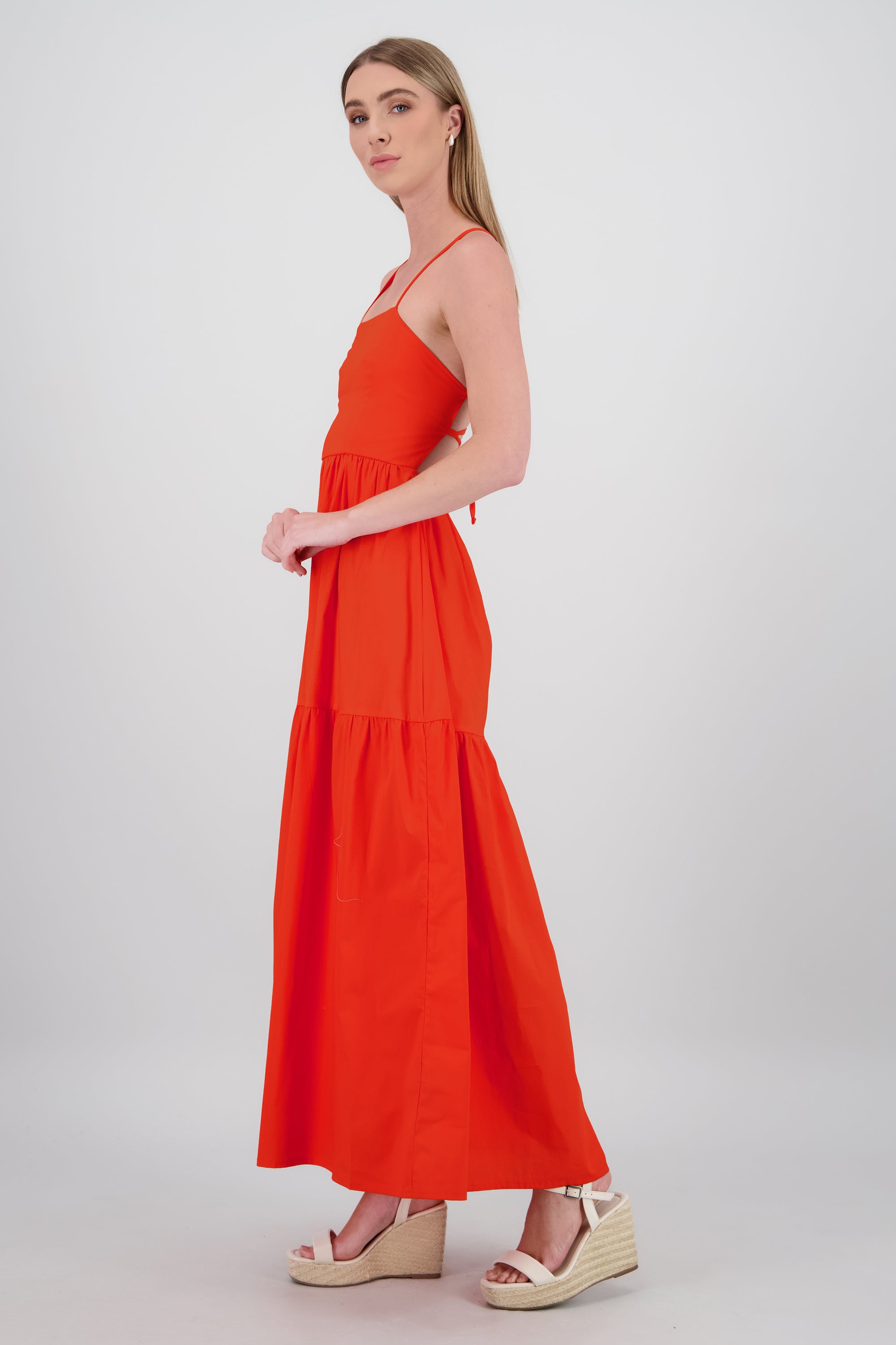 Vestido maxi popleina cruce espalda Hypsters NARANJA