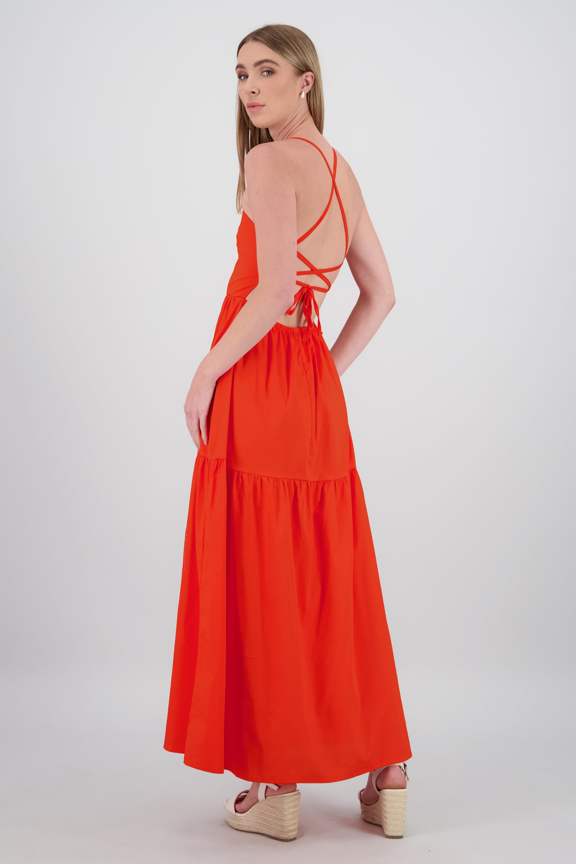 Vestido maxi popleina cruce espalda Hypsters NARANJA