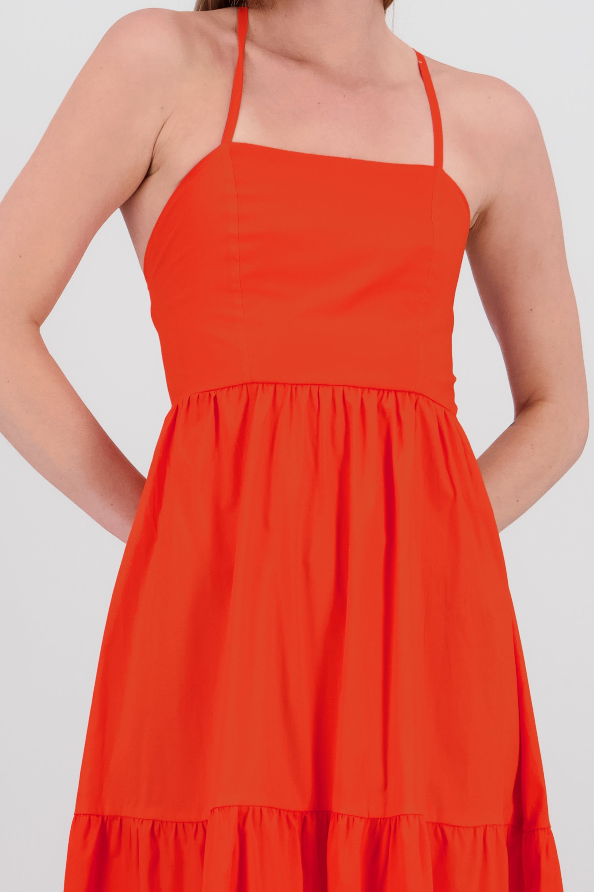 Vestido maxi popleina cruce espalda Hypsters NARANJA