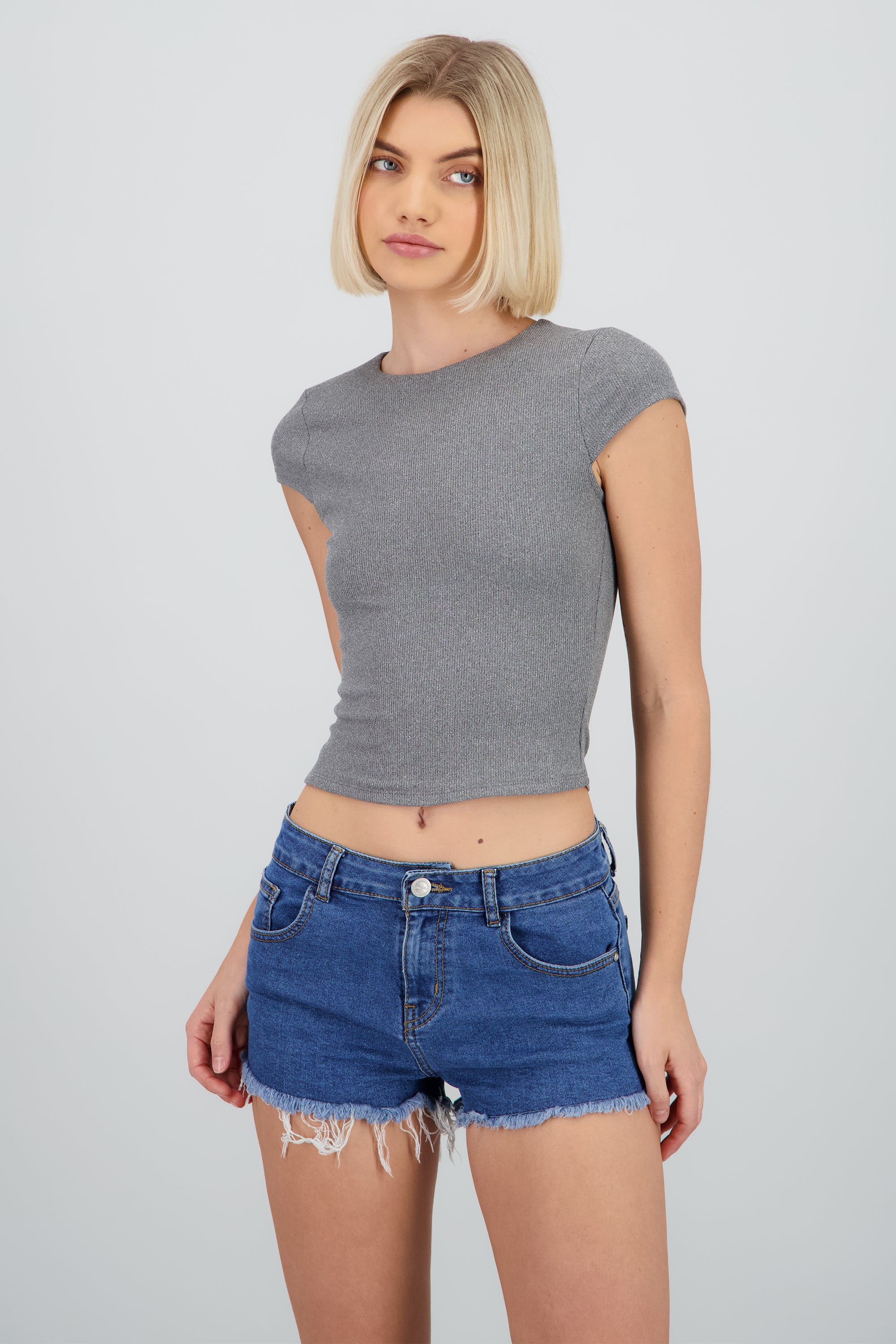Top ribbed manga corta GRIS
