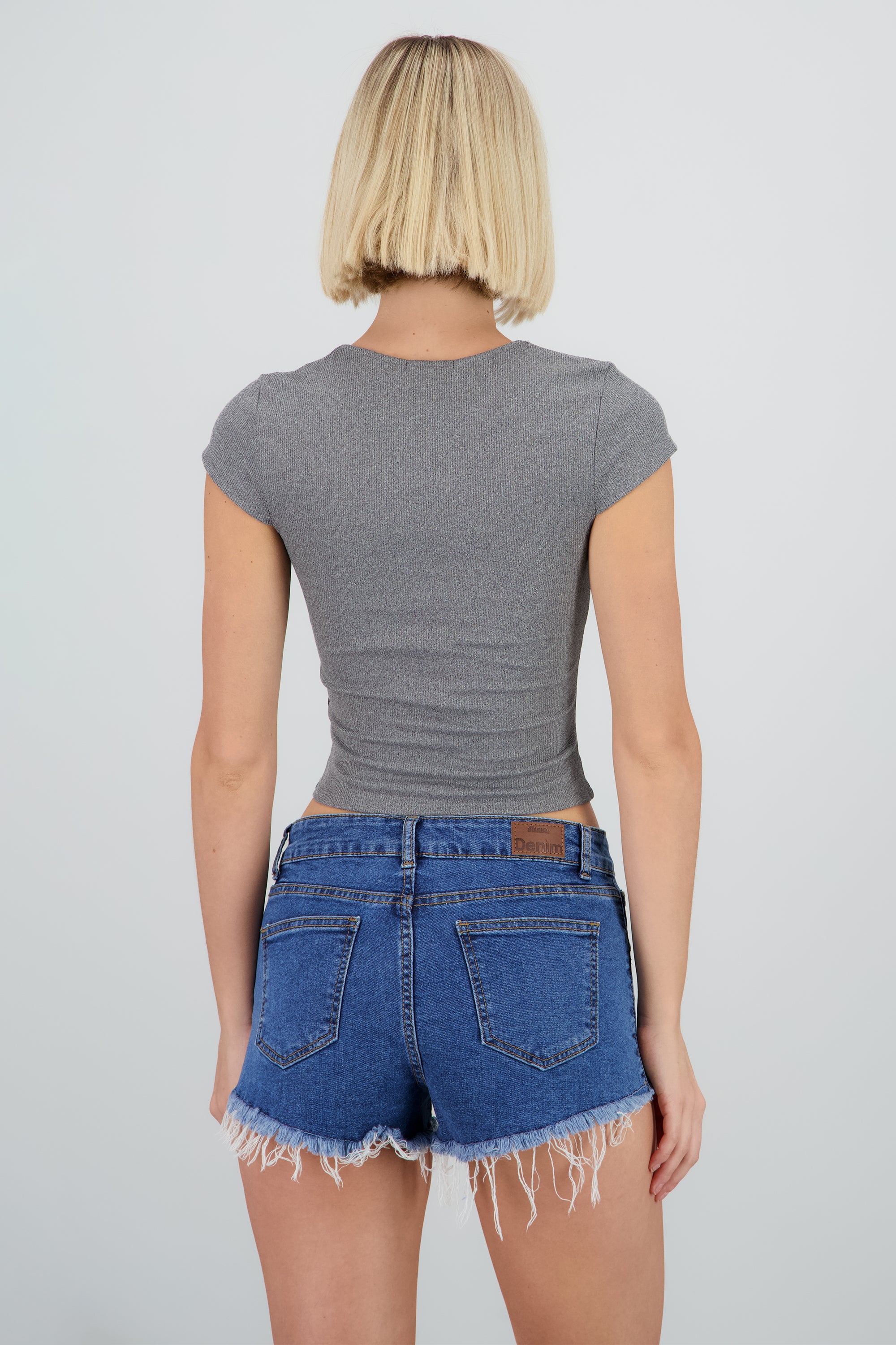 Top ribbed manga corta GRIS