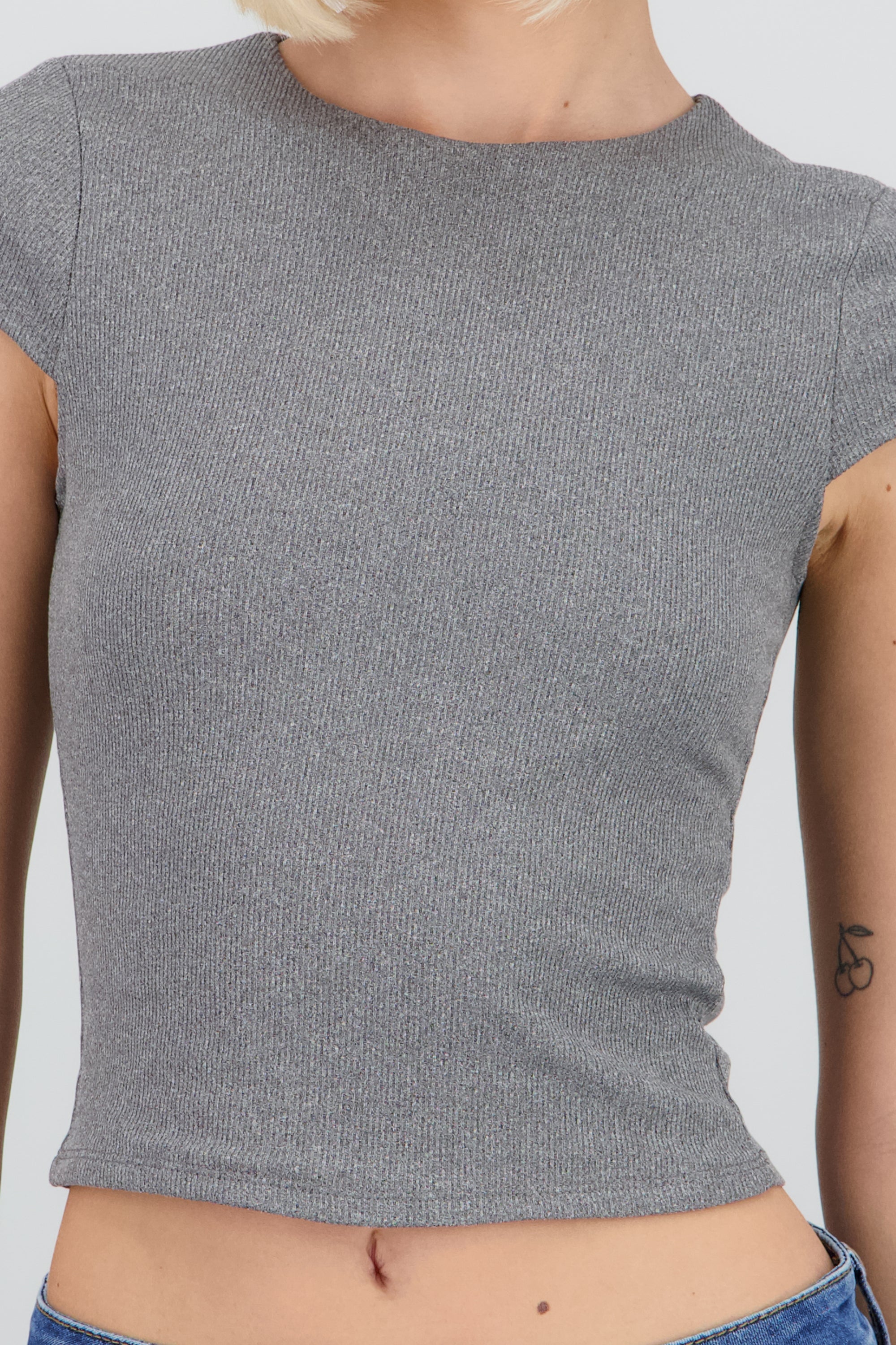 Top ribbed manga corta GRIS