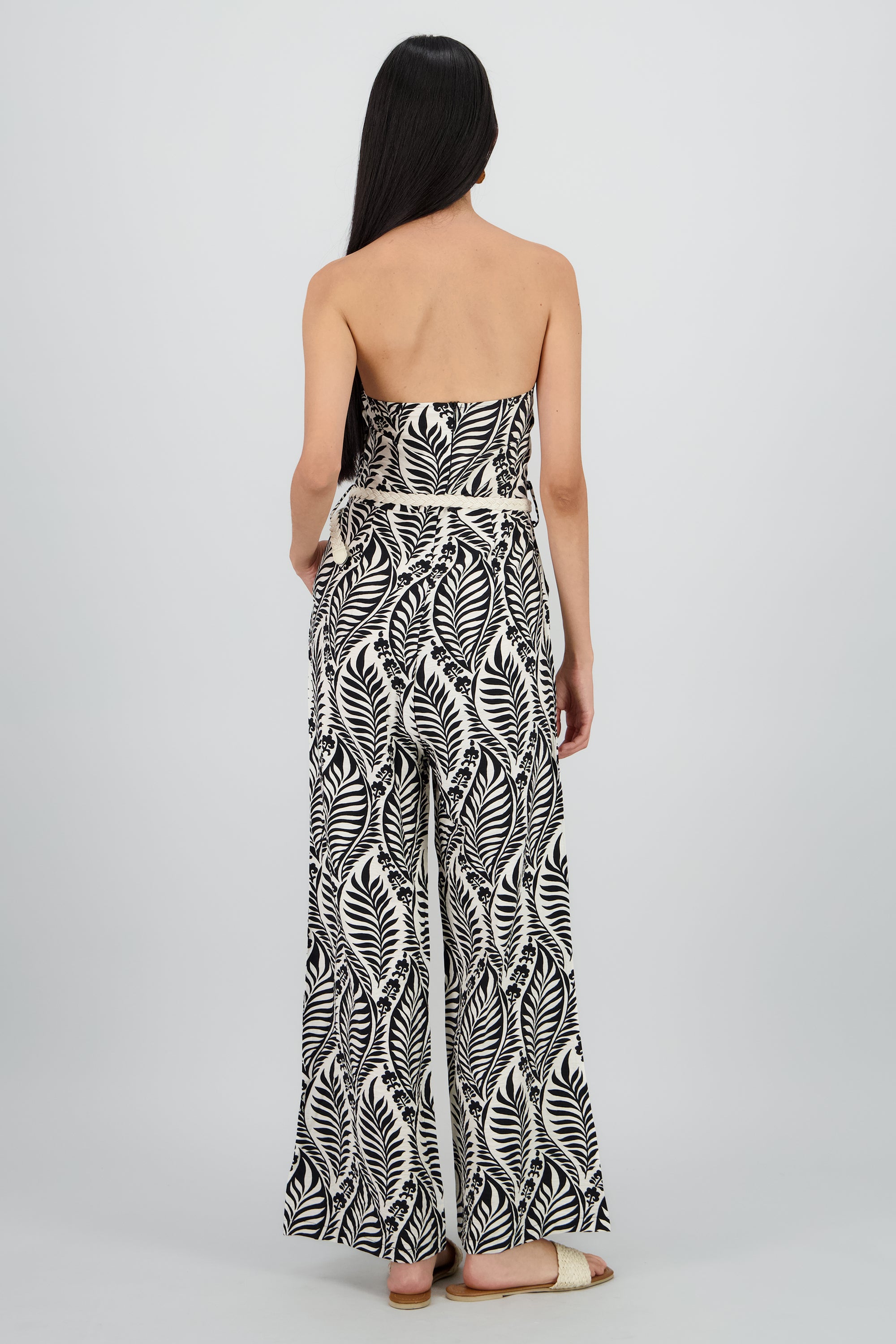 Jumpsuit strapless estampado con cinturon NEGRO COMBO