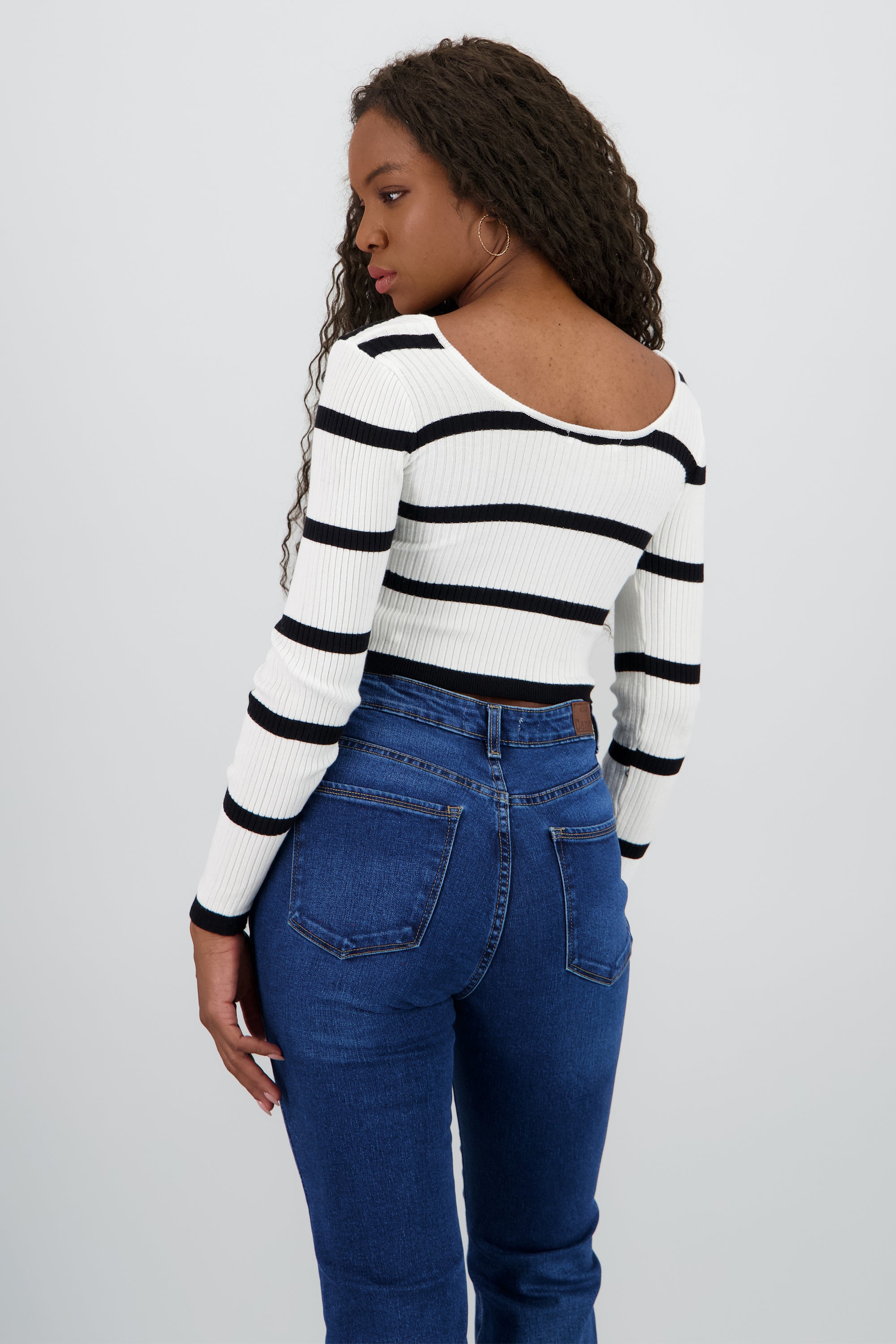 Sueter rayas con cuello redondo BLANCO