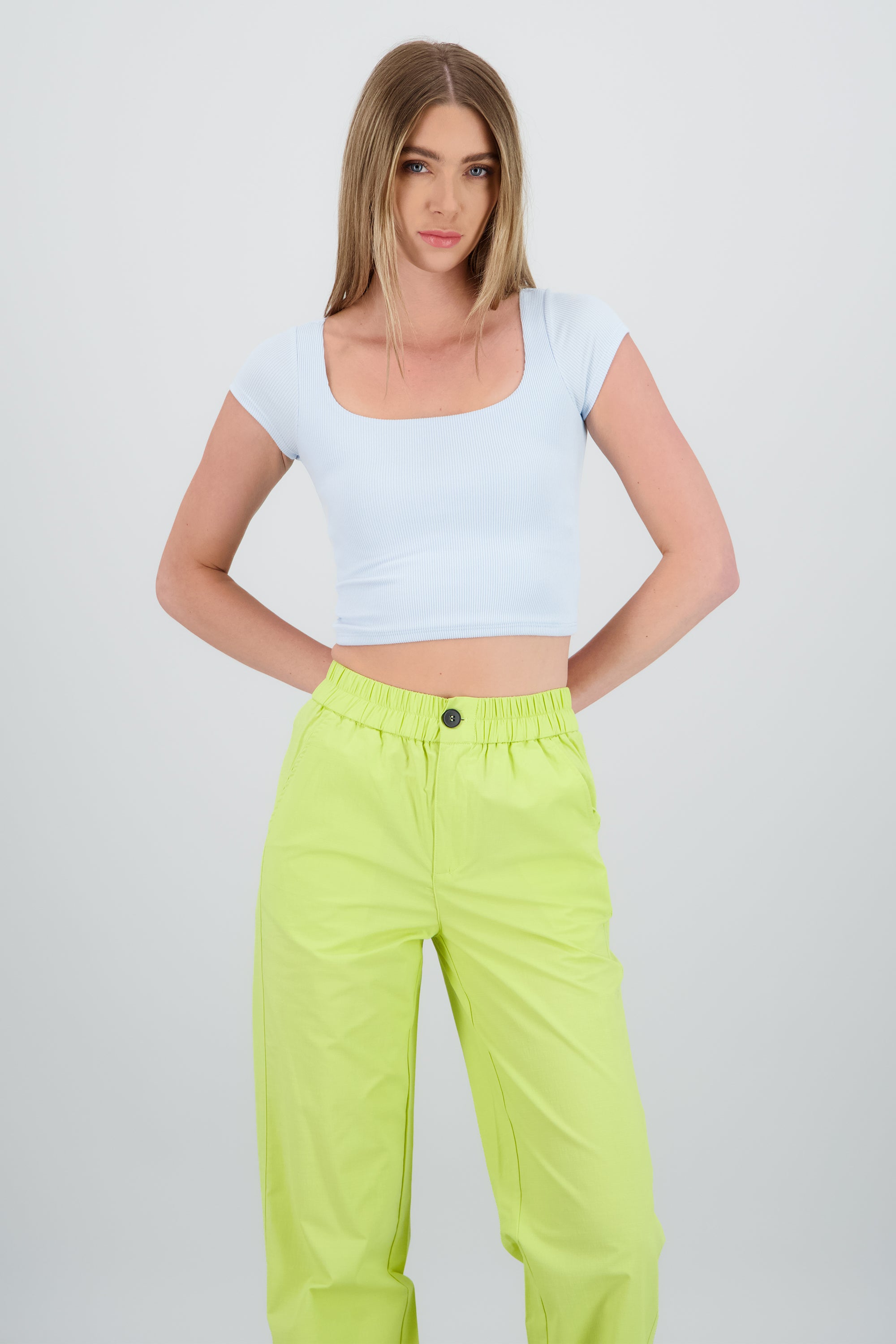 Top escote cuadro rib AZUL