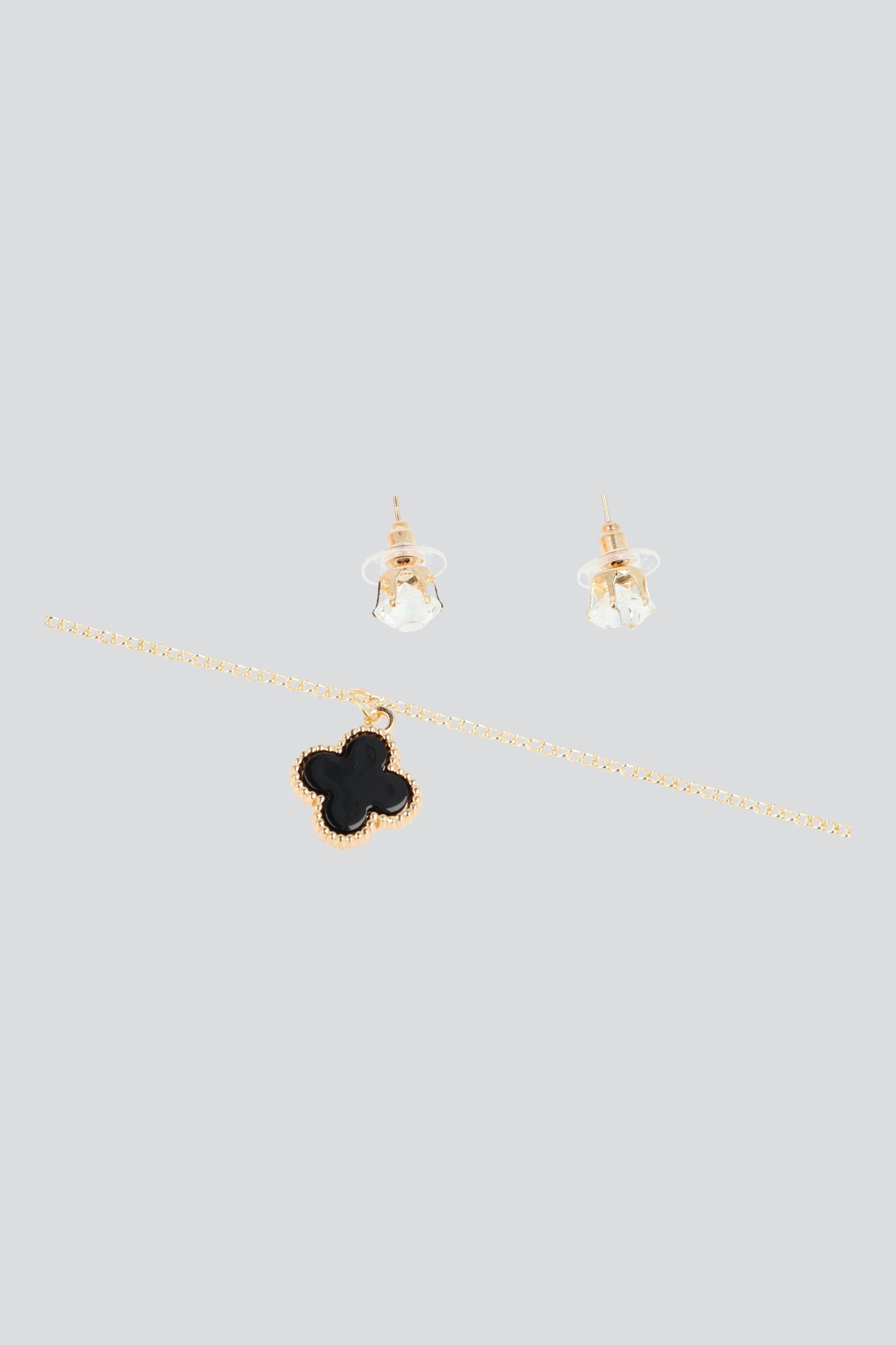 Set aretes collar flor brillo NEGRO