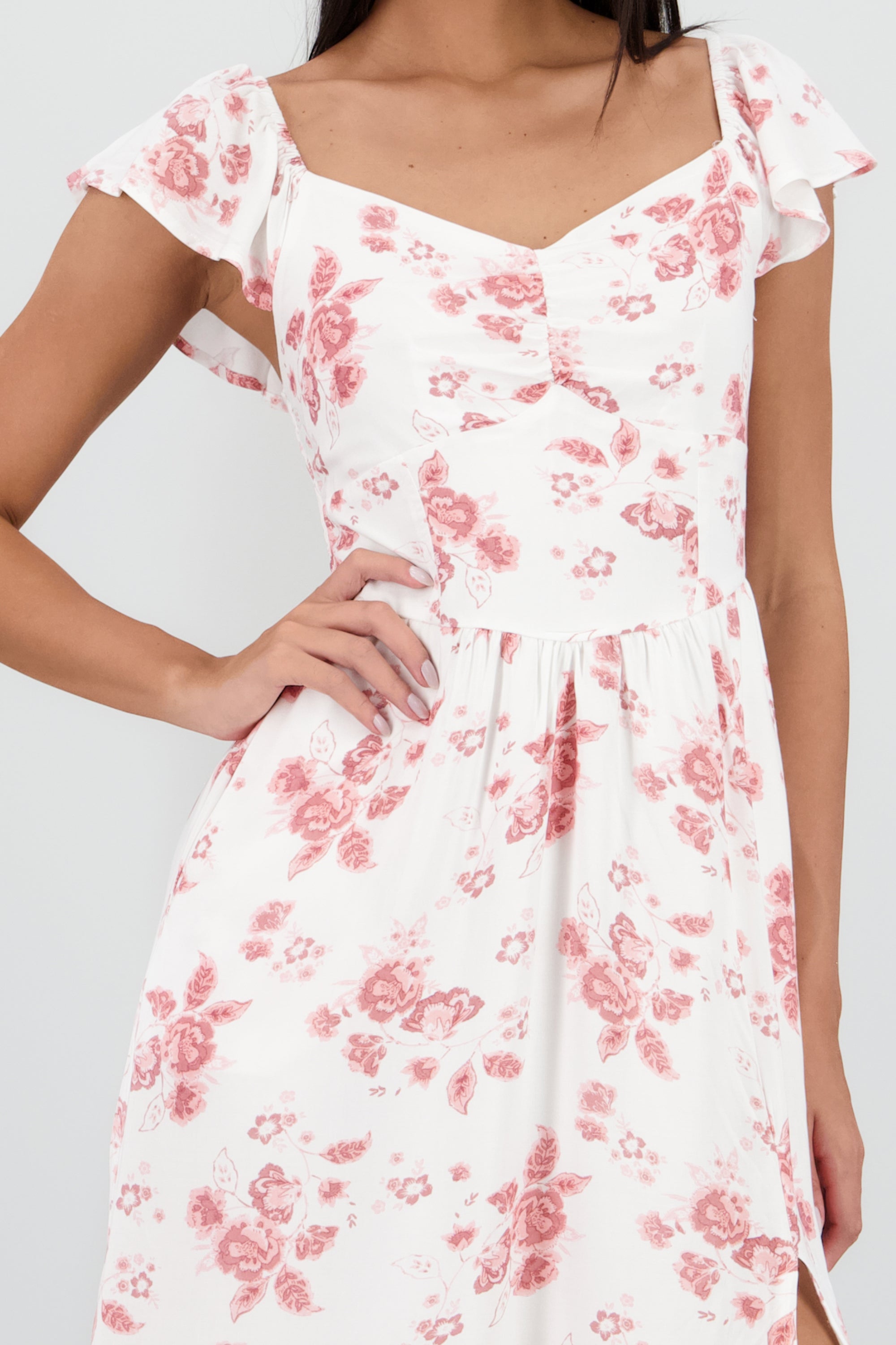 Vestido midi flores ROSA COMBO