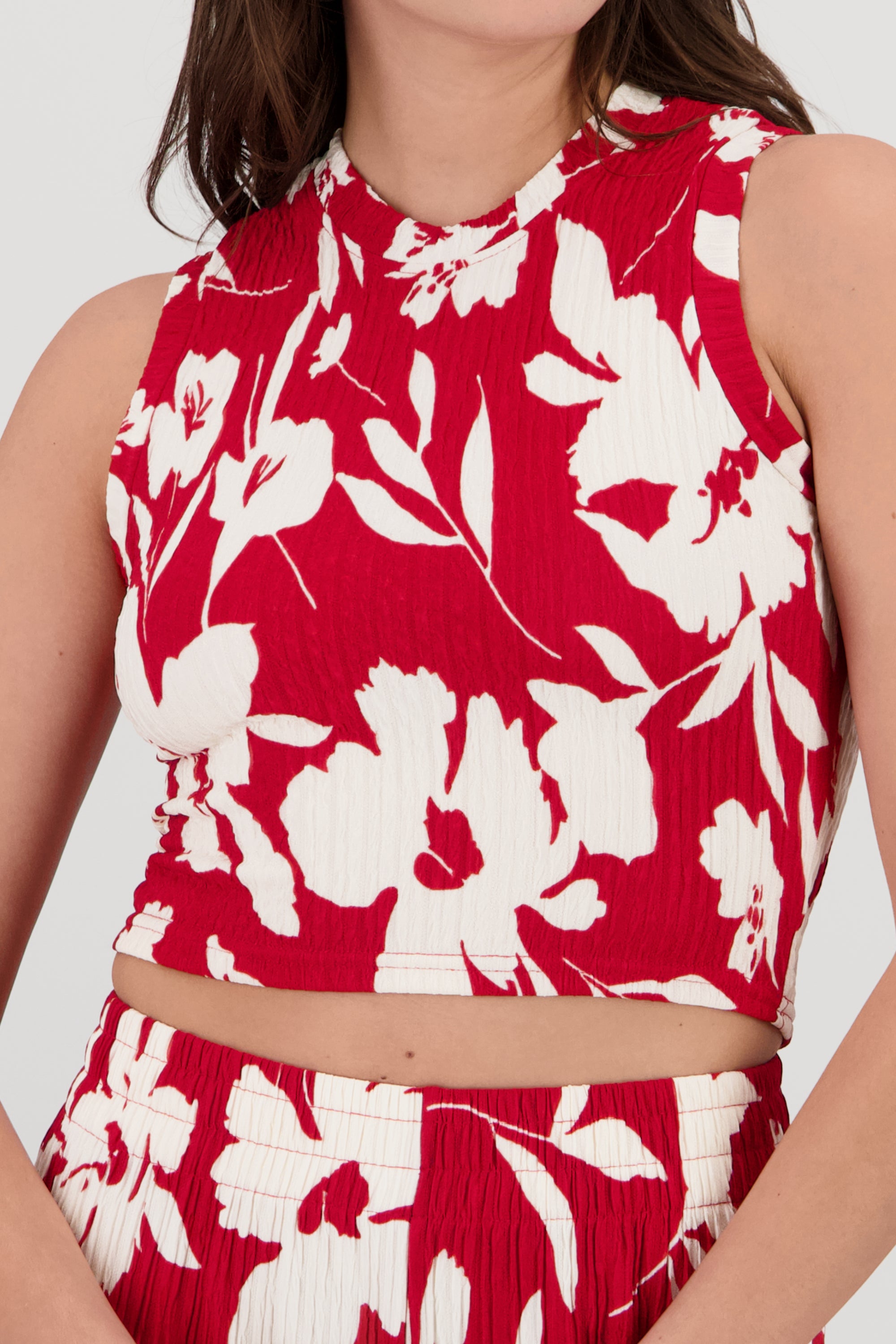 Top textura flores tropicales ROJO COMBO