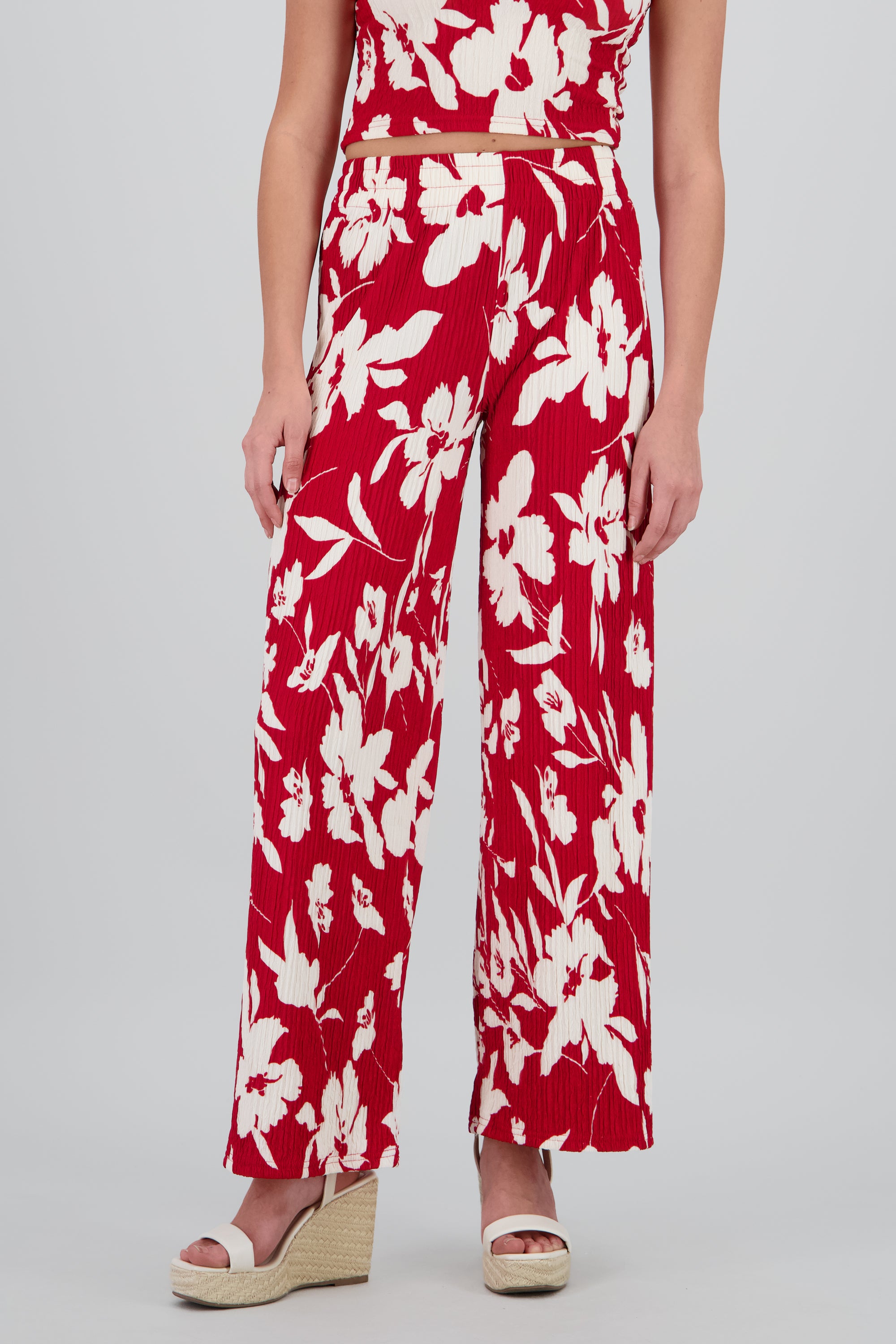 Pantalones fluidos flores tropicales ROJO COMBO