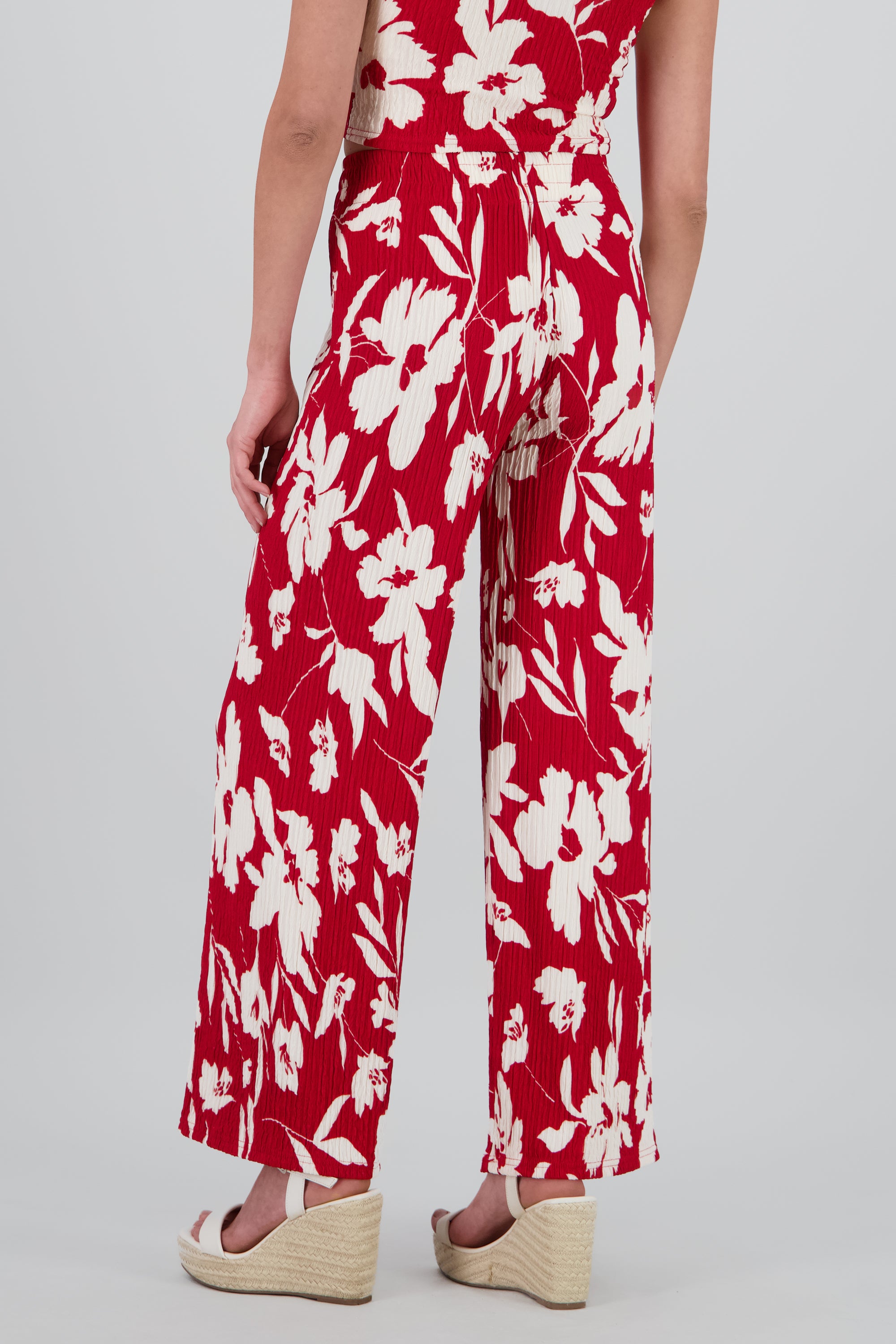 Pantalones fluidos flores tropicales ROJO COMBO