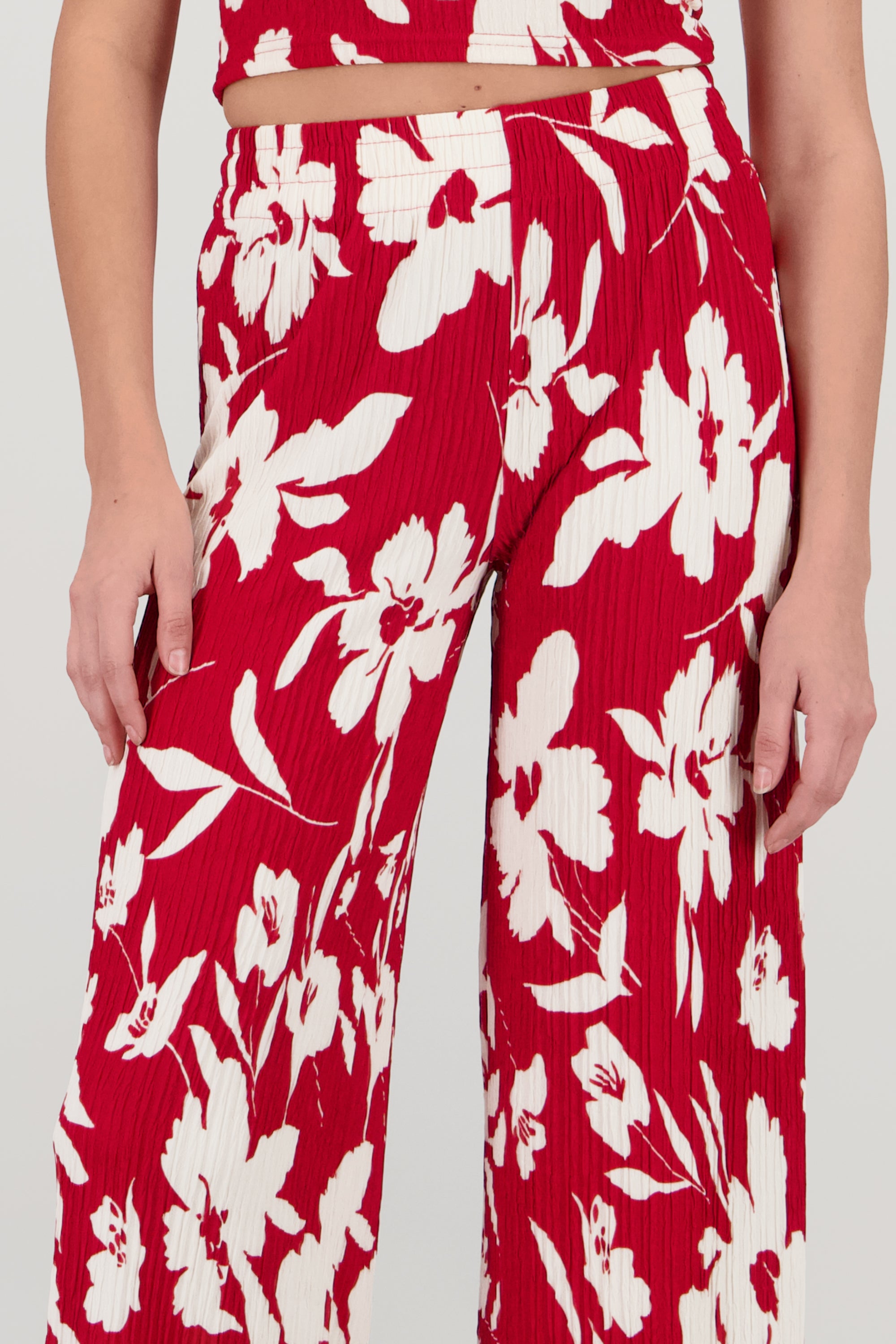 Pantalones fluidos flores tropicales ROJO COMBO